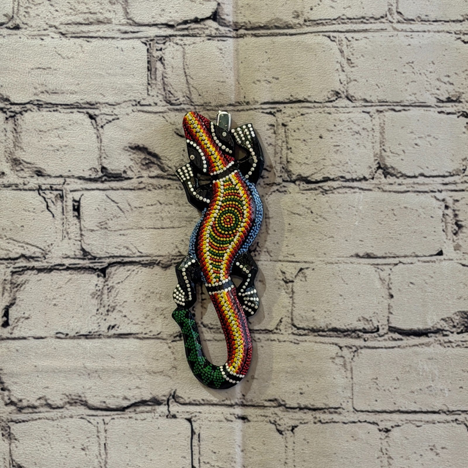 20cm Gecko Carved Wooden Dot Painted Ethnic Tribal Tiki Wall Art No 1 New2