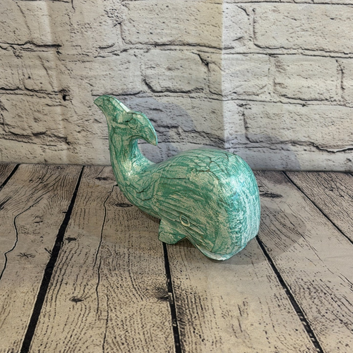 20cm x 12cm Whale Green Fish Wood Coastal Ocean Bathroom Decoration2