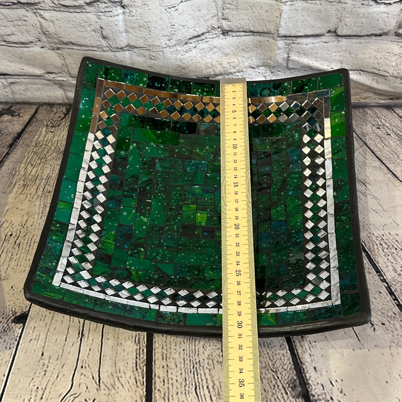30cm Green Square Mosaic Handmade Ceramic Glass Tile Bowl Fruit2