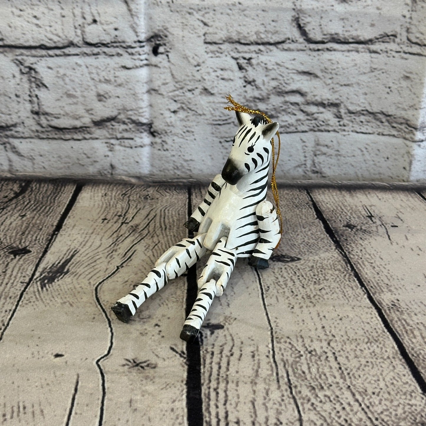 10cm Striped Zebra Sitting Animal, Wooden Shelf Ornament Handmade and Fairtrade0