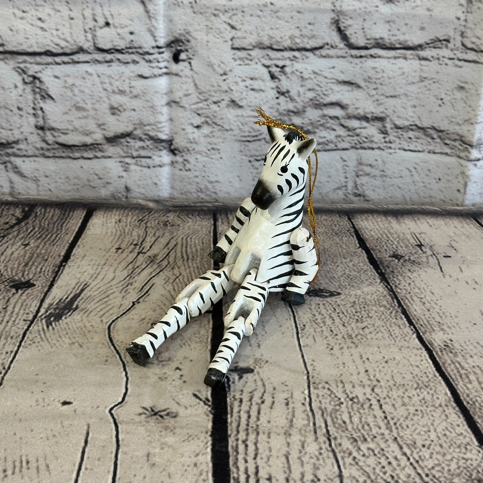 10cm Striped Zebra Sitting Animal, Wooden Shelf Ornament Handmade and Fairtrade0
