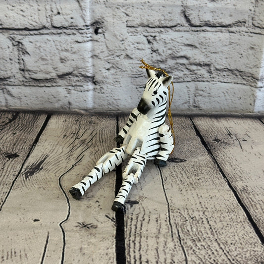 10cm Striped Zebra Sitting Animal, Wooden Shelf Ornament Handmade and Fairtrade0