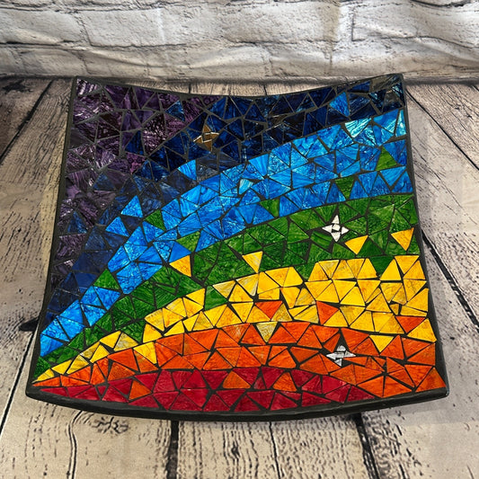 30cm Rainbow Star Square Mosaic Handmade Ceramic Glass Tile Bowl Fruit0