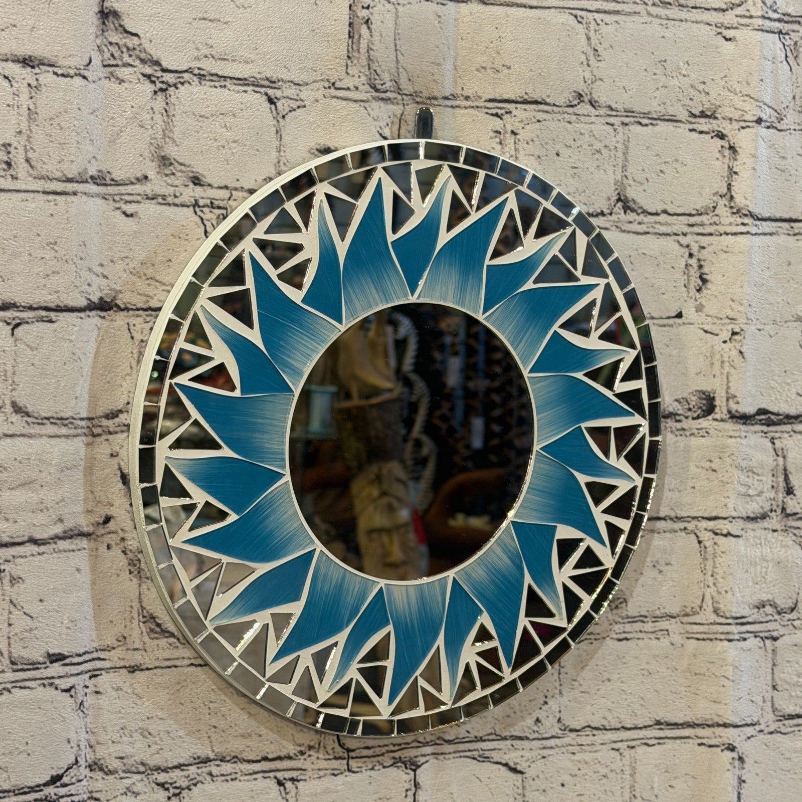 Turquoise Blue Sun Flame Mosaic Tile Wall Mirror 30cm x 30cm 12 Inches Handmade0