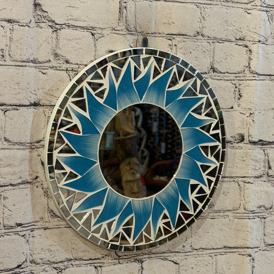 Turquoise Blue Sun Flame Mosaic Tile Wall Mirror 30cm x 30cm 12 Inches Handmade0