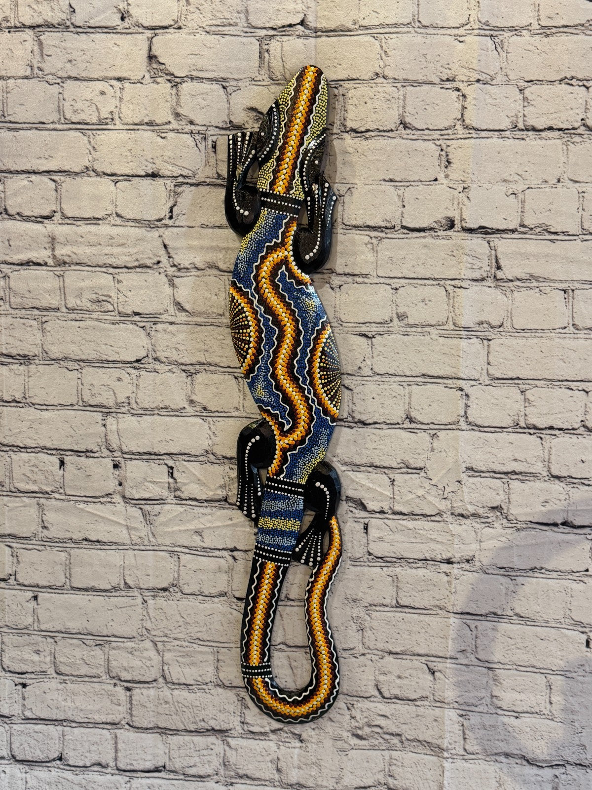 80cm Gecko Carved Wooden Dot Painted Ethnic Tribal Tiki Wall Art No 4 New2