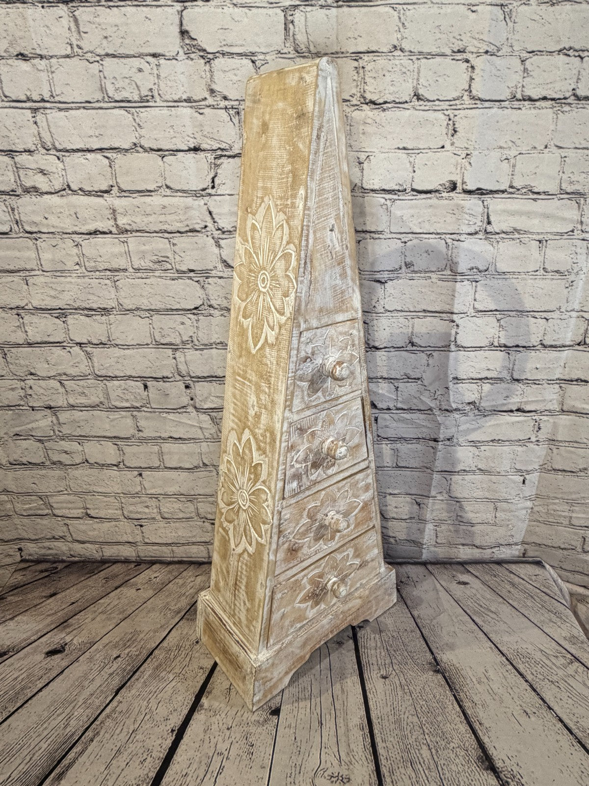 80cm x 30cm White 3 Draw Pyramid Wooden Side Cabinet Living Storage Furniture2