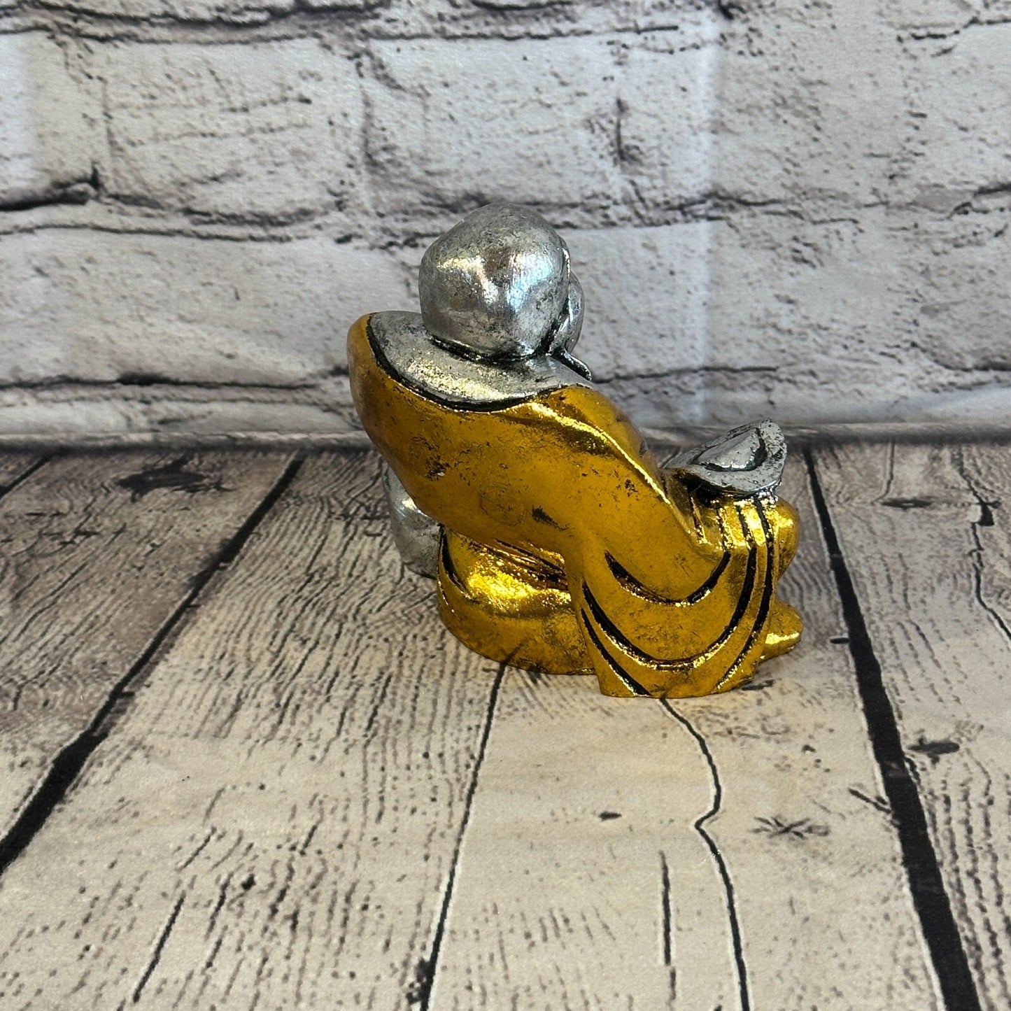 Silver And Gold 12cm x 12cm Large Chinese Buddha Sitting On Lotus Statue Resin4