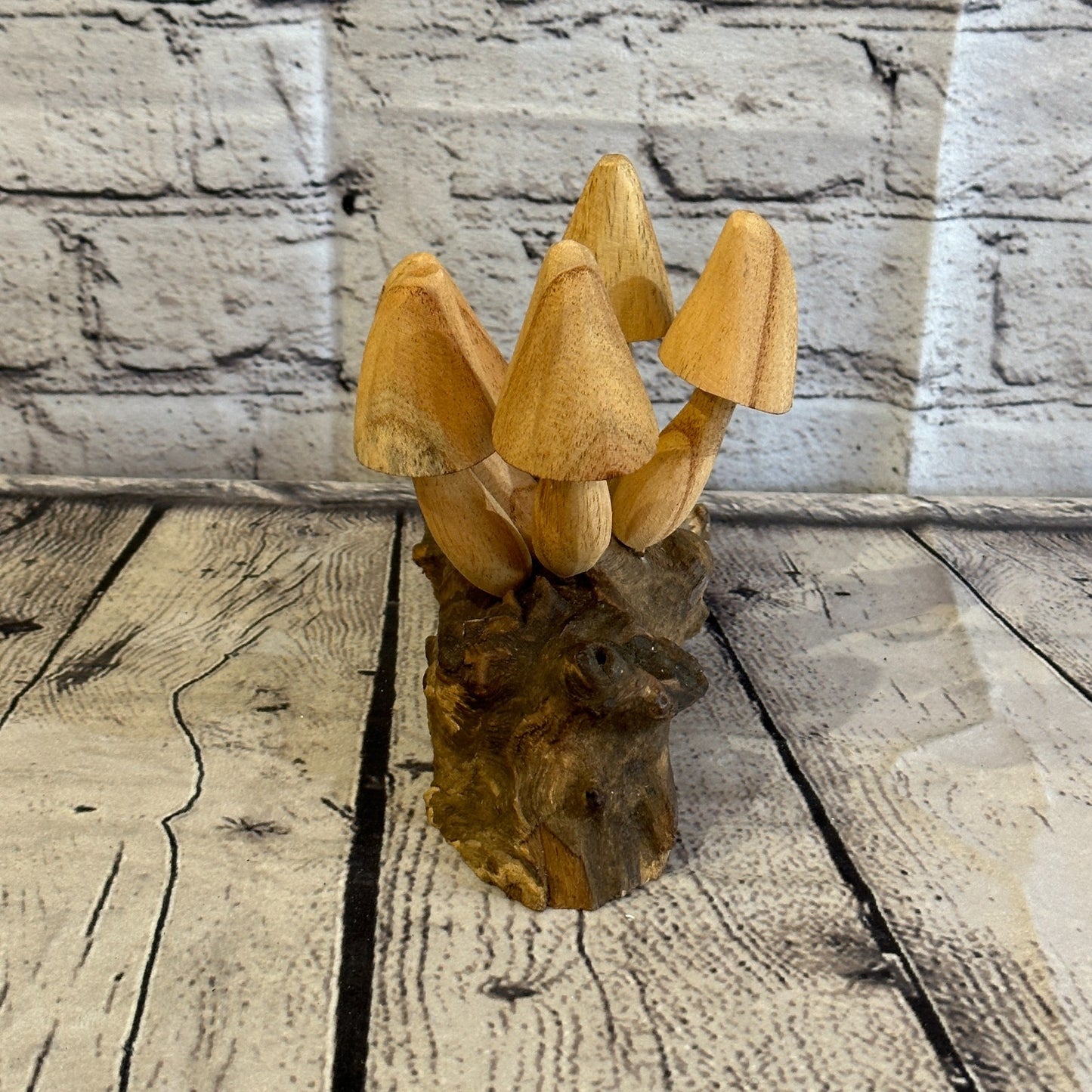 Five Large  Mushrooms Parasite Ornament Natural Carving Fairtrade Wooden2