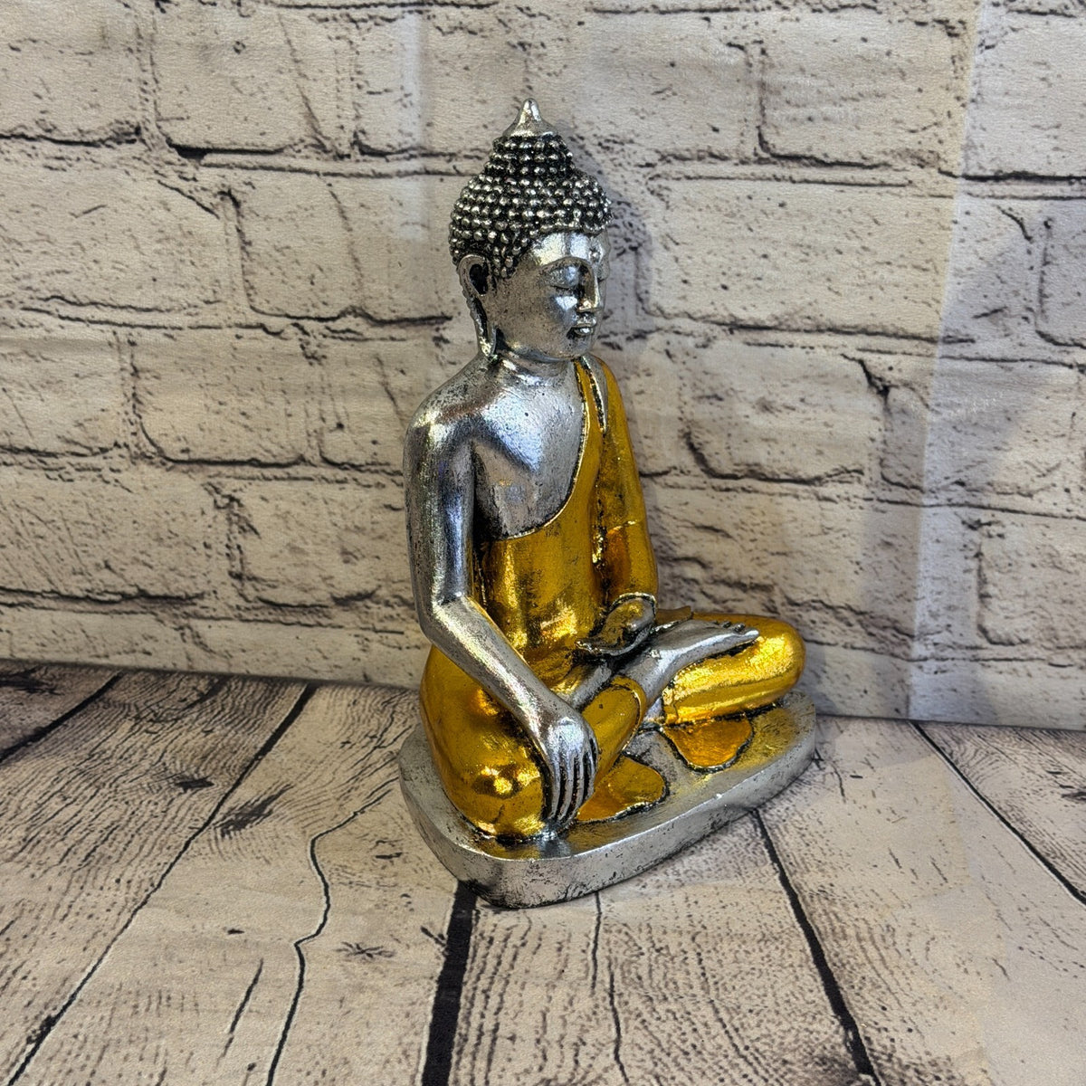 Gold & Silver 25cm x 15cm Large Thai Buddha Sitting Statue Resin Hindu2