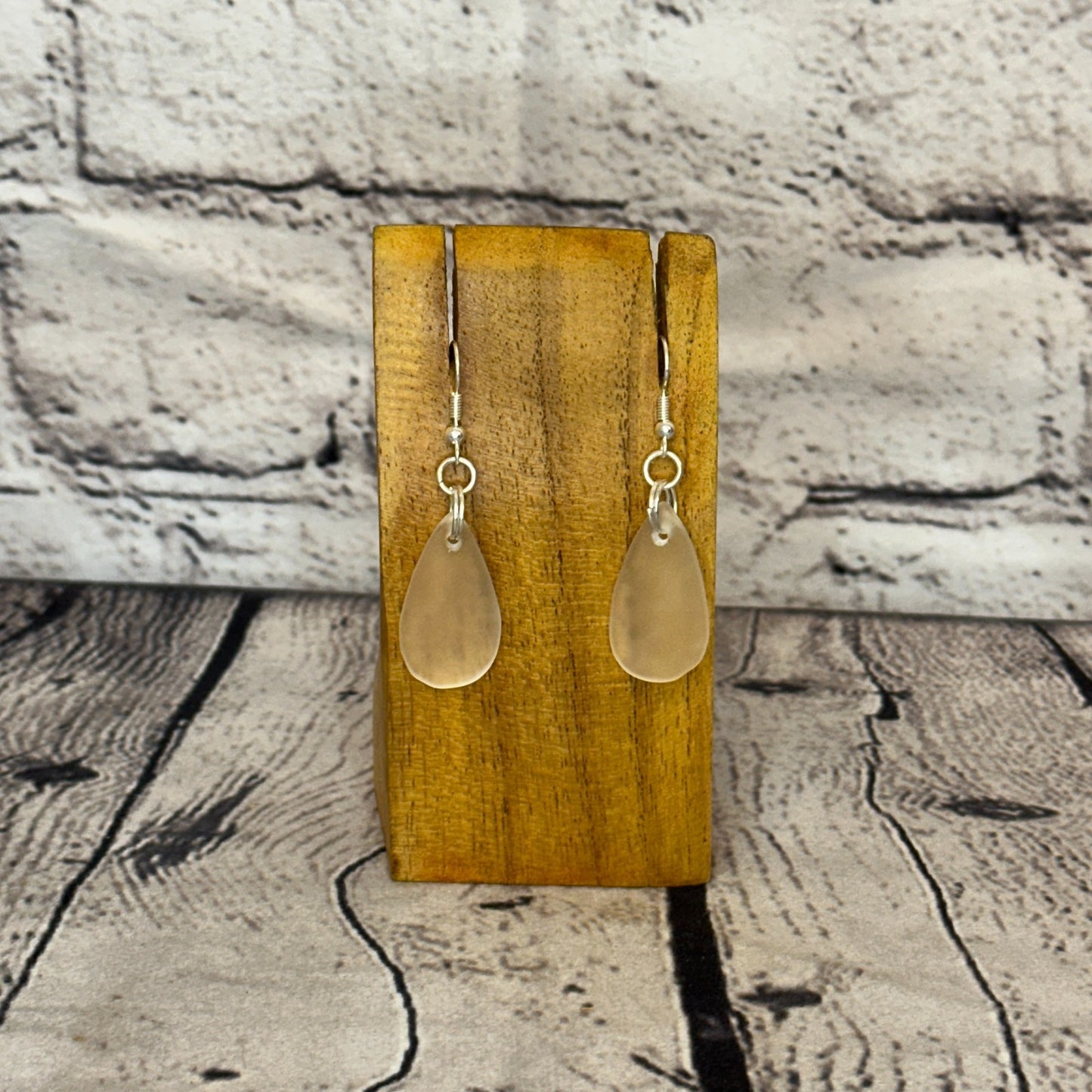 Clear Recycled Teardrop Silver Plate Dangle Drop Earrings Handmade UK Jewellery0