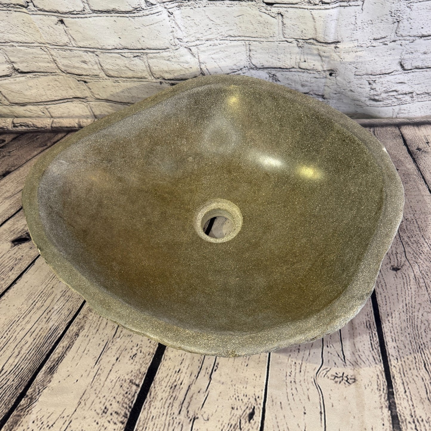 43cm x 36cm Wash Basin Bathroom Counter Top Washing River Stone Bowl Sink No 396