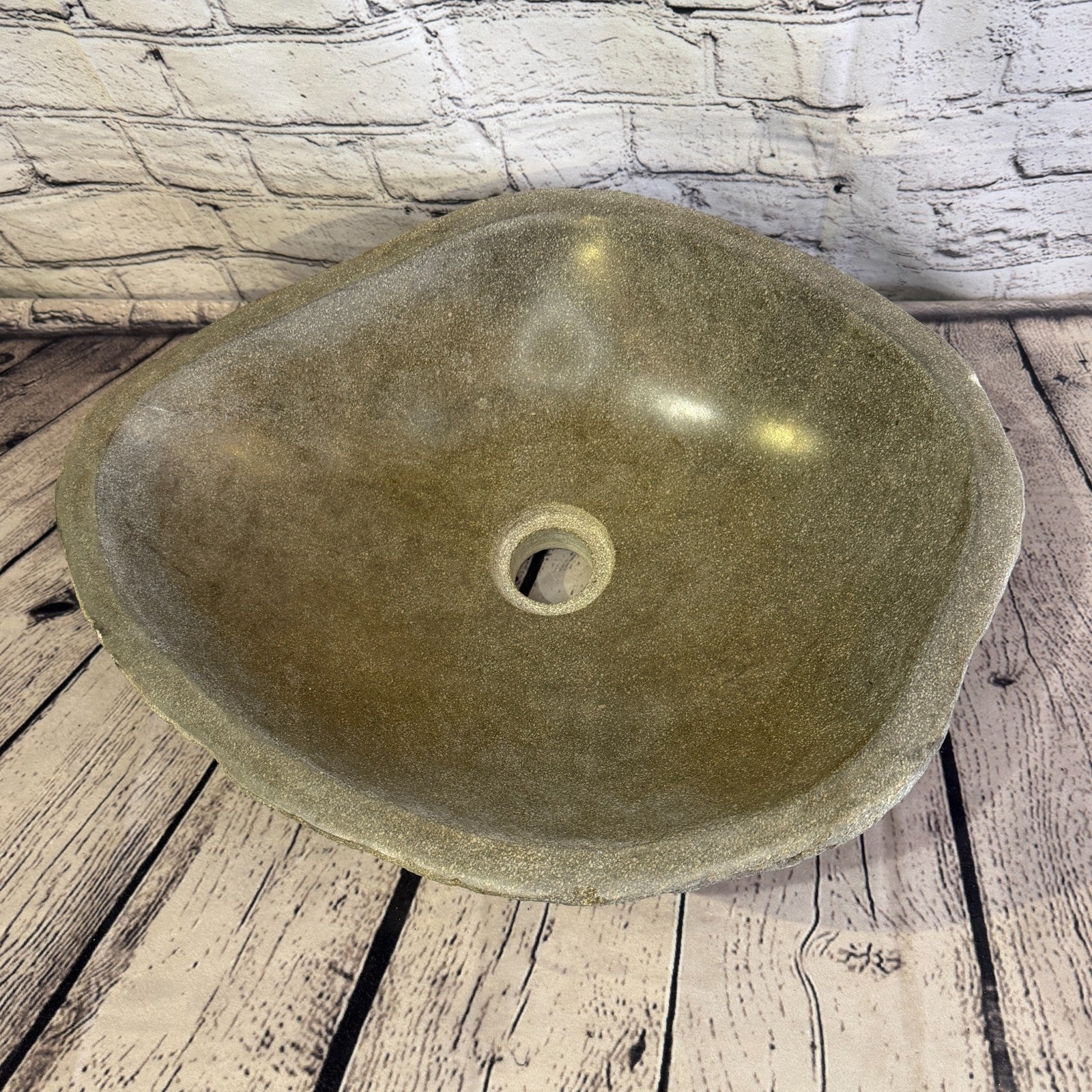 43cm x 36cm Wash Basin Bathroom Counter Top Washing River Stone Bowl Sink No 396