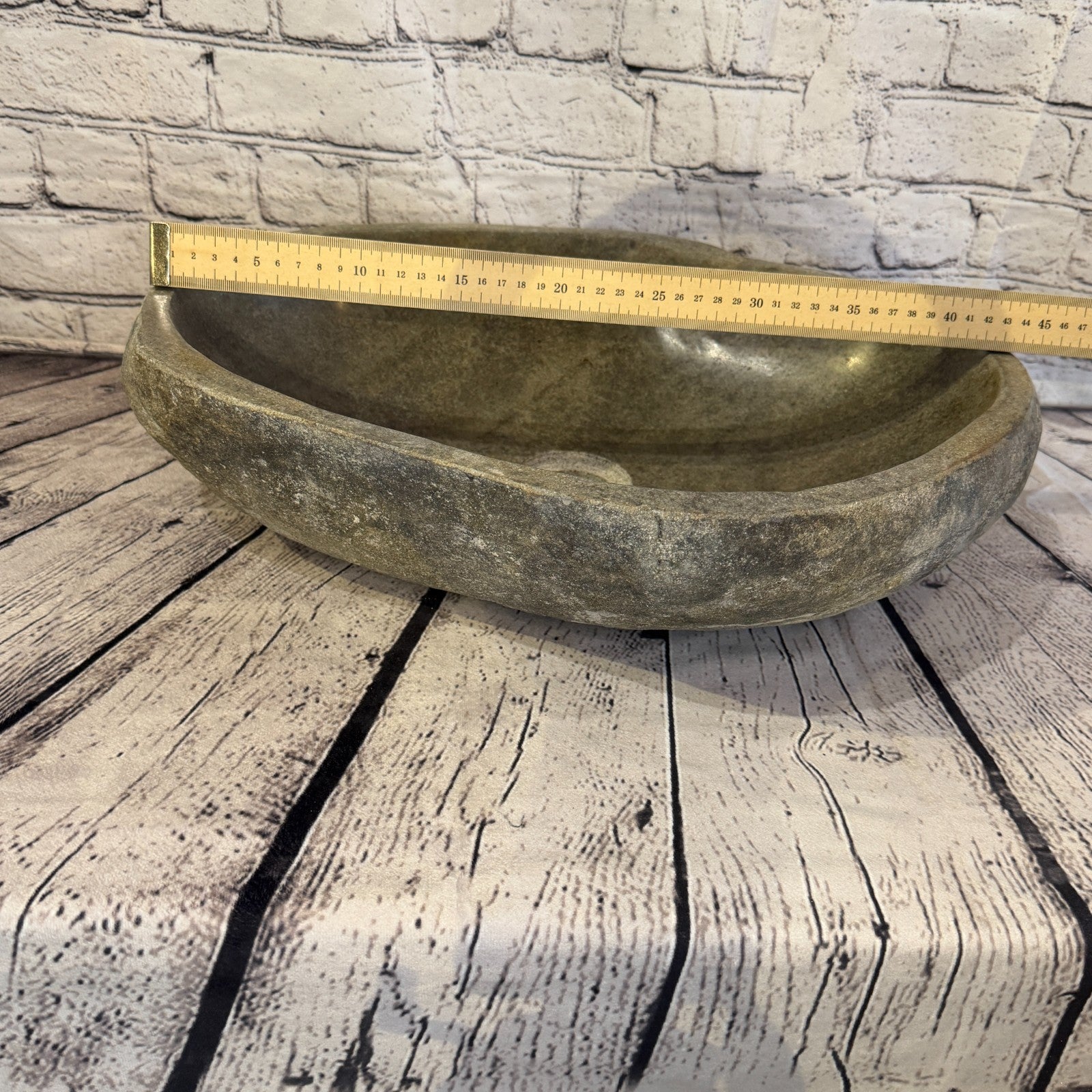 44cm x 35cm Wash Basin Bathroom Counter Top Washing River Stone Bowl Sink No 124