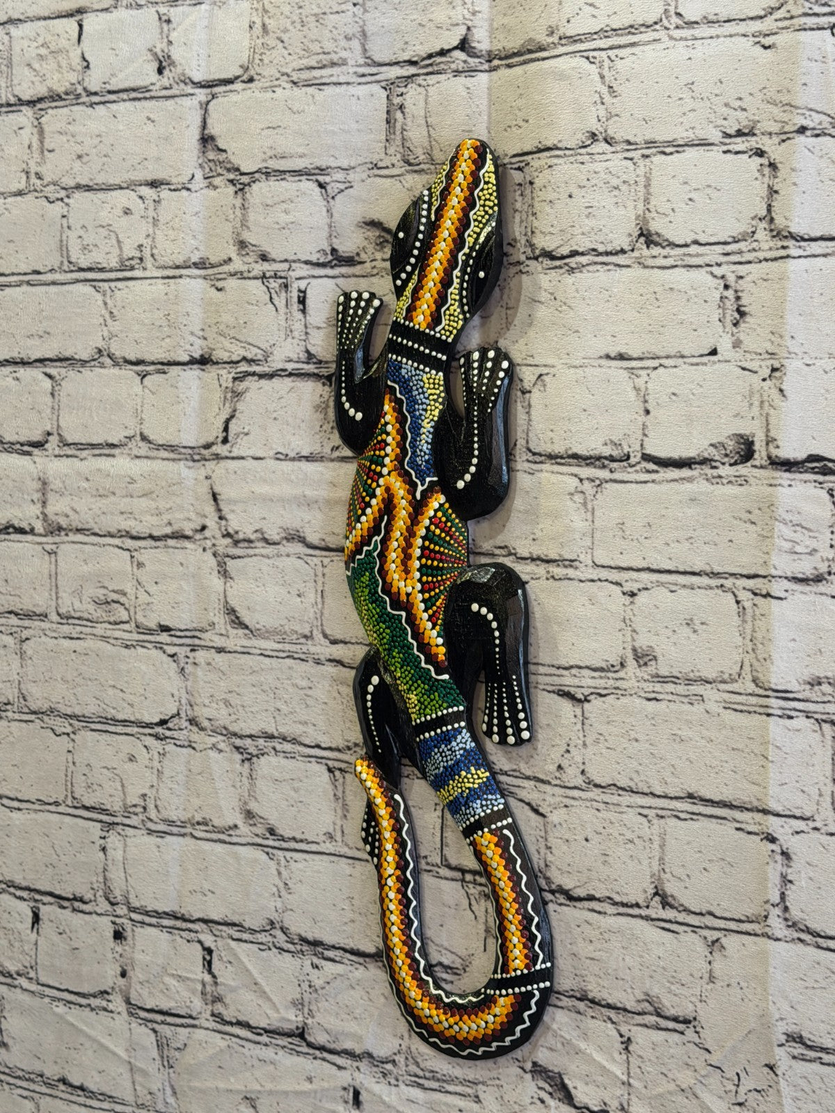 50cm Gecko Carved Wooden Dot Painted Ethnic Tribal Tiki Wall Art No 5 New1