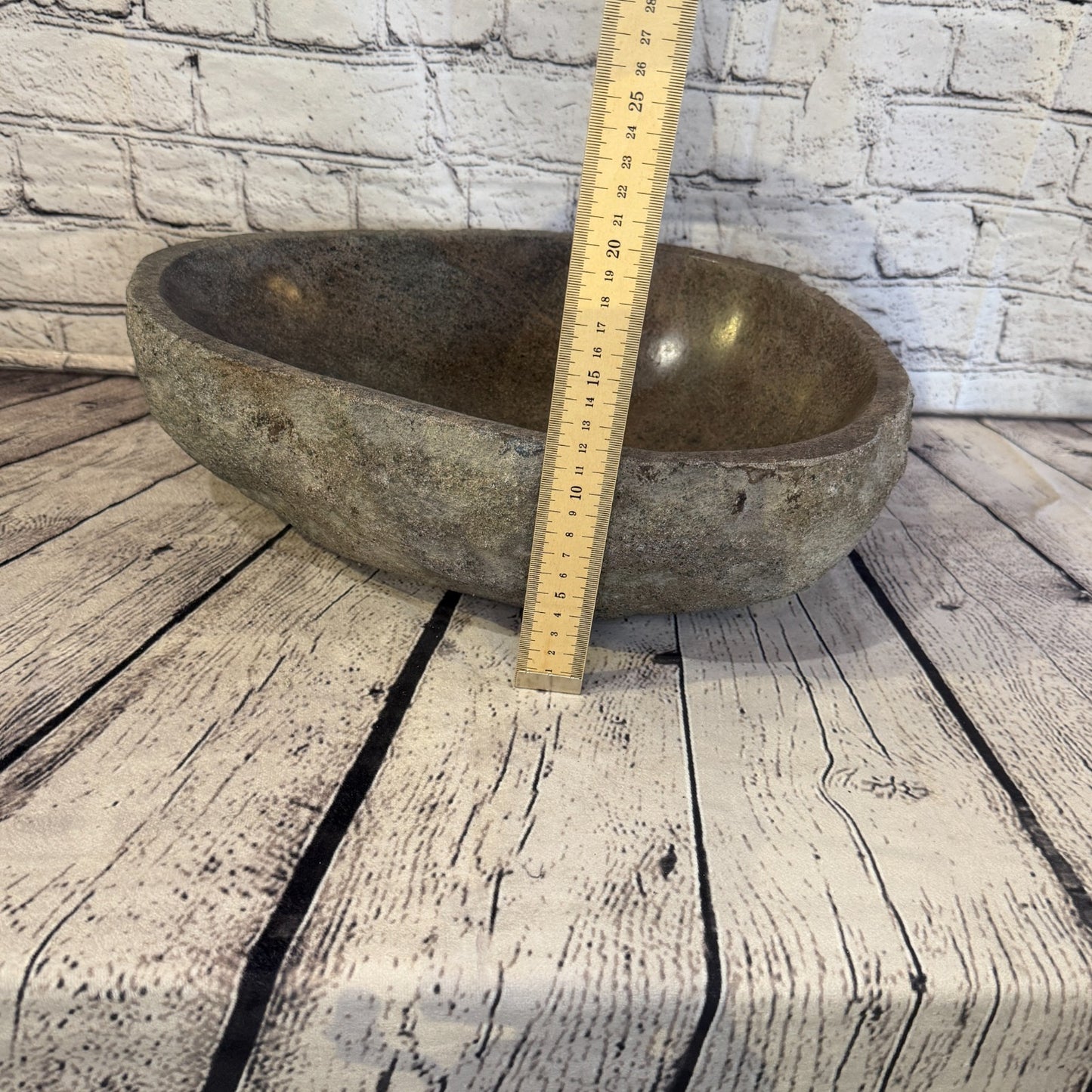 38cm x 30cm Wash Basin Bathroom Counter Top Washing River Stone Bowl Sink No 155