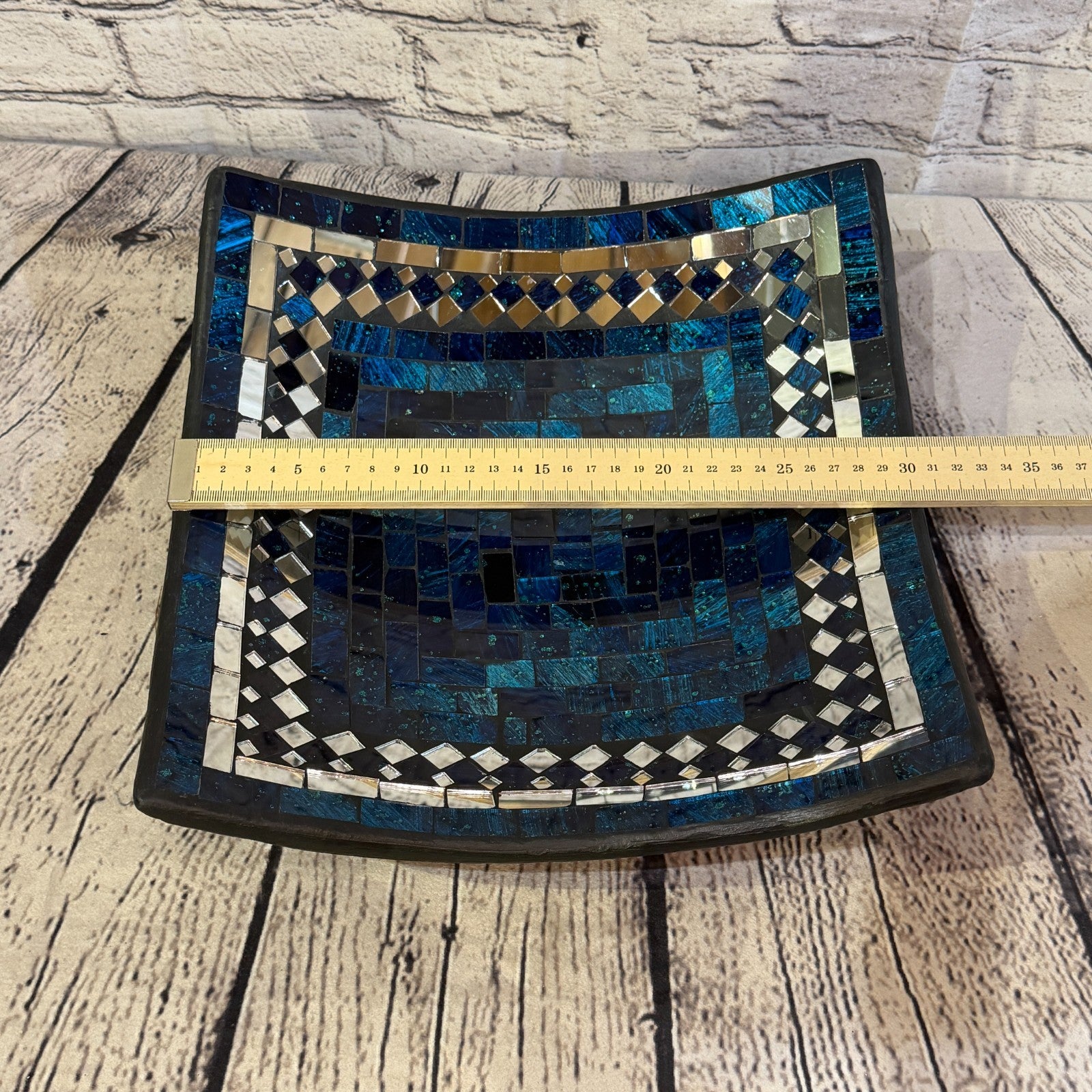 30cm Indigo Blue Square Mirror Mosaic Handmade Ceramic Glass Tile Bowl Fruit1