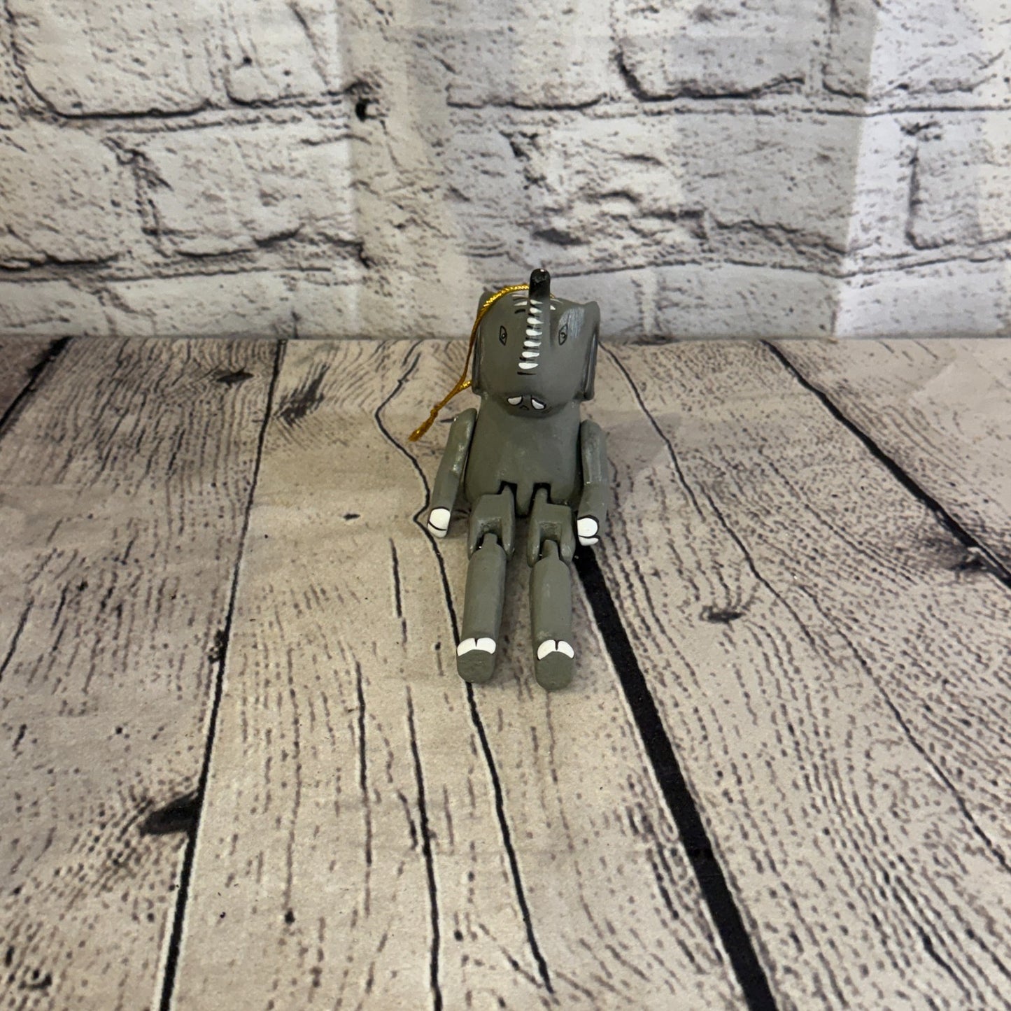 10cm Grey Elephant Sitting Animal, Wooden Shelf Ornament Handmade Fairtrade1