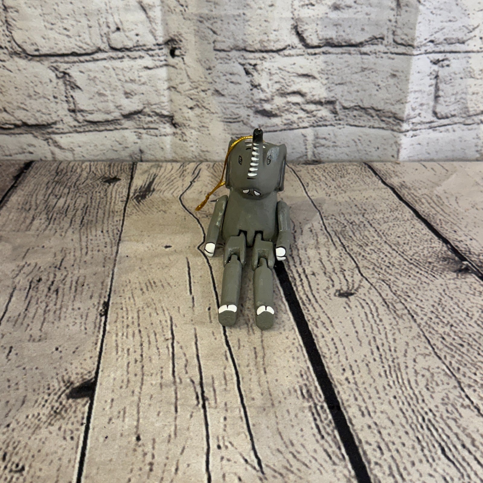 10cm Grey Elephant Sitting Animal, Wooden Shelf Ornament Handmade Fairtrade1