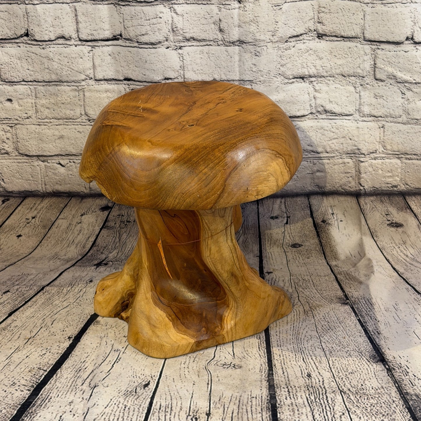30cm x 25cm Flat Wooden Mushroom Toadstool Sculpture Garden Teak Root Ornament2