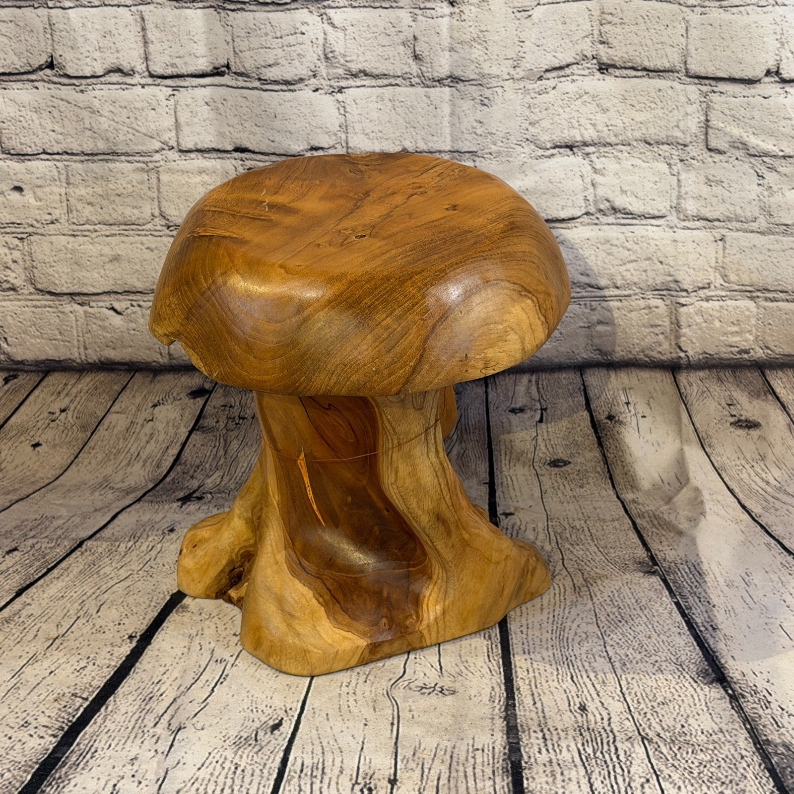 30cm x 25cm Flat Wooden Mushroom Toadstool Sculpture Garden Teak Root Ornament2