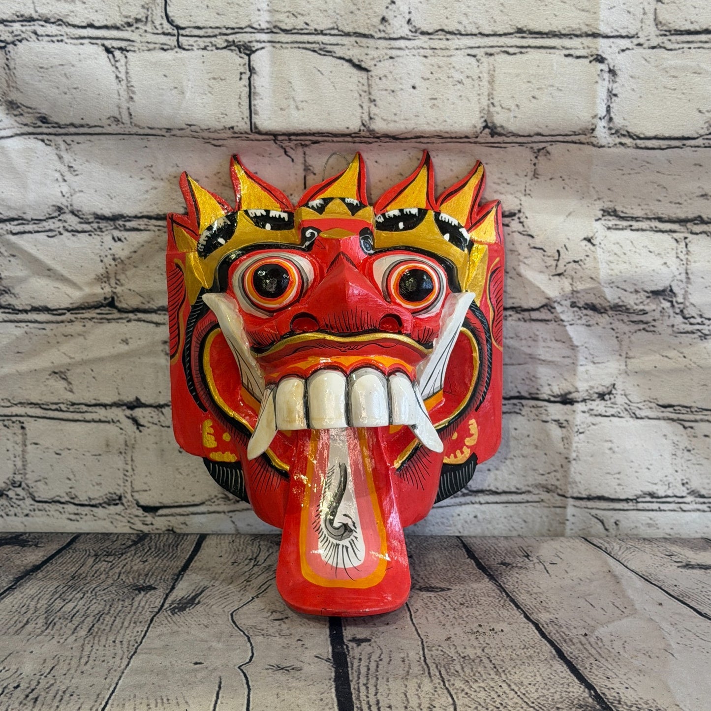 25cm Rangda Demon Red Dragon Hindu Deity Wooden Hand Carved Mask Painted2