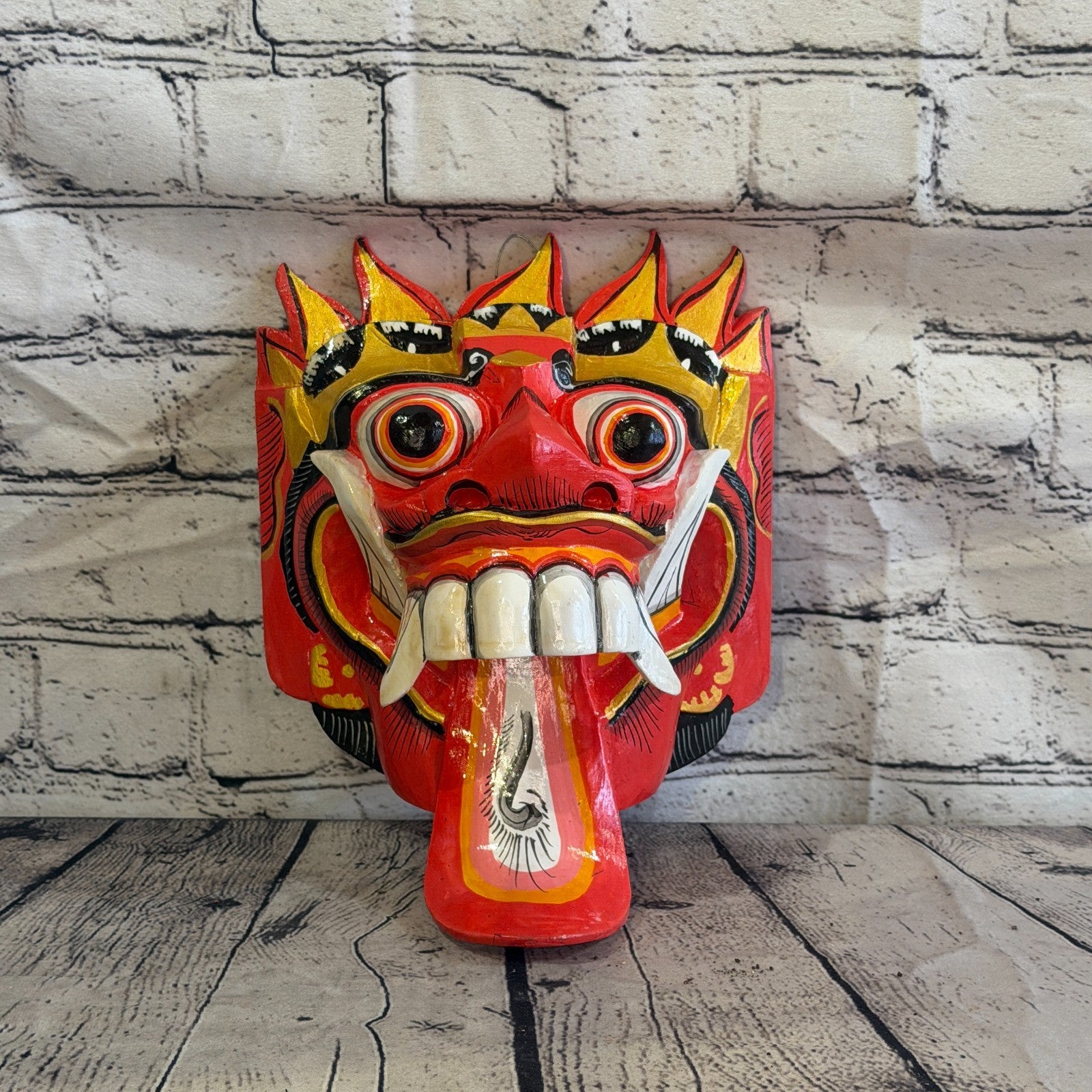 25cm Rangda Demon Red Dragon Hindu Deity Wooden Hand Carved Mask Painted2