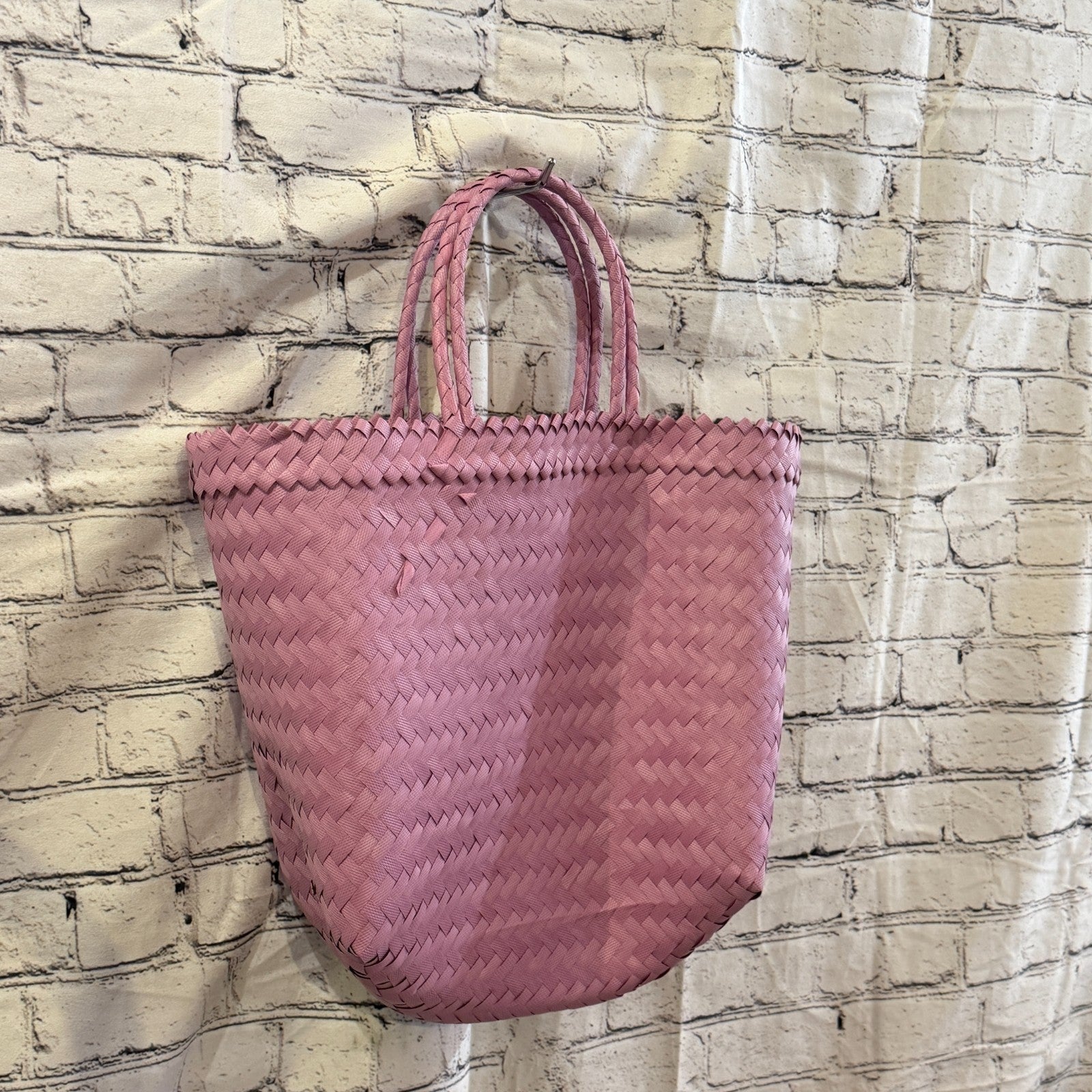 Lilac 40cm Handwoven Tote Bag Recycled Plastic Eco-Friendly Market Beach0