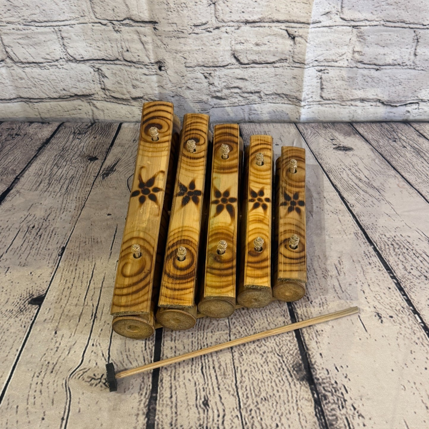 20cm Fairtrade Handmade Xylophone Musical Instrument Burnt Bamboo Design 1 Stick0