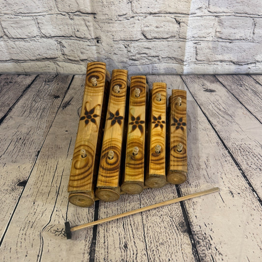 20cm Fairtrade Handmade Xylophone Musical Instrument Burnt Bamboo Design 1 Stick0