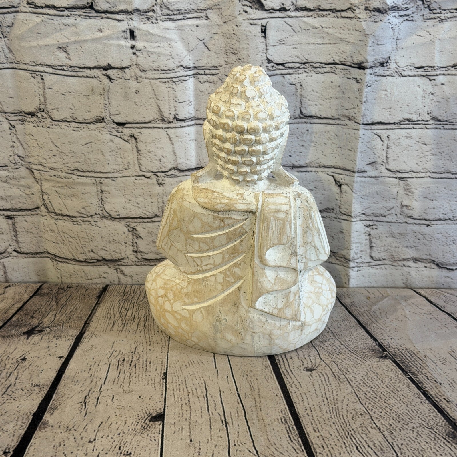 30cm White Meditating Buddha Ornament Sculpture Statue Buddhas Hand Carved Wood4