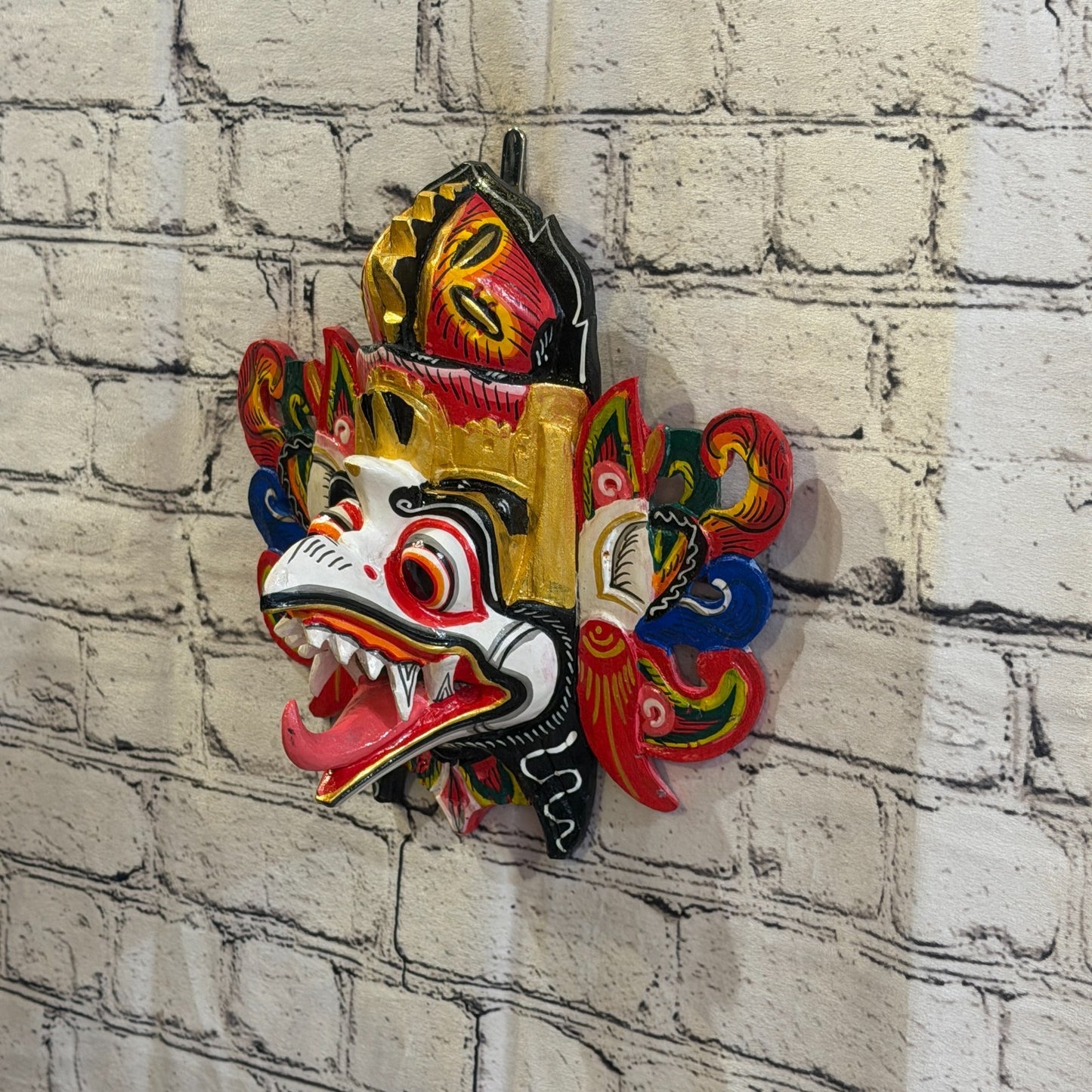25cm Garuda Crown White Demon Dragon Hindu Deity Wooden Hand Carved Mask Painted1