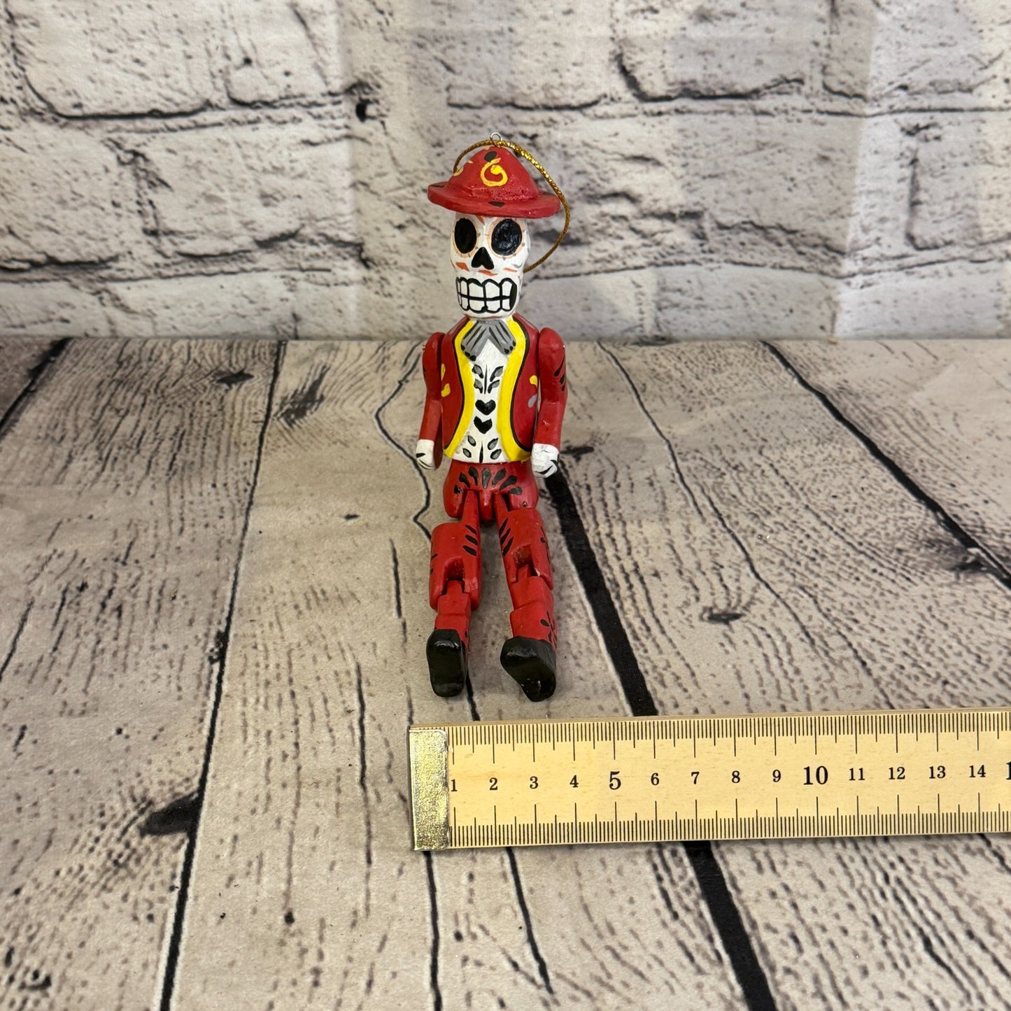 10cm Red Day Of The Dead Man Sitting Animal, Wooden Shelf Ornament Fairtrade6