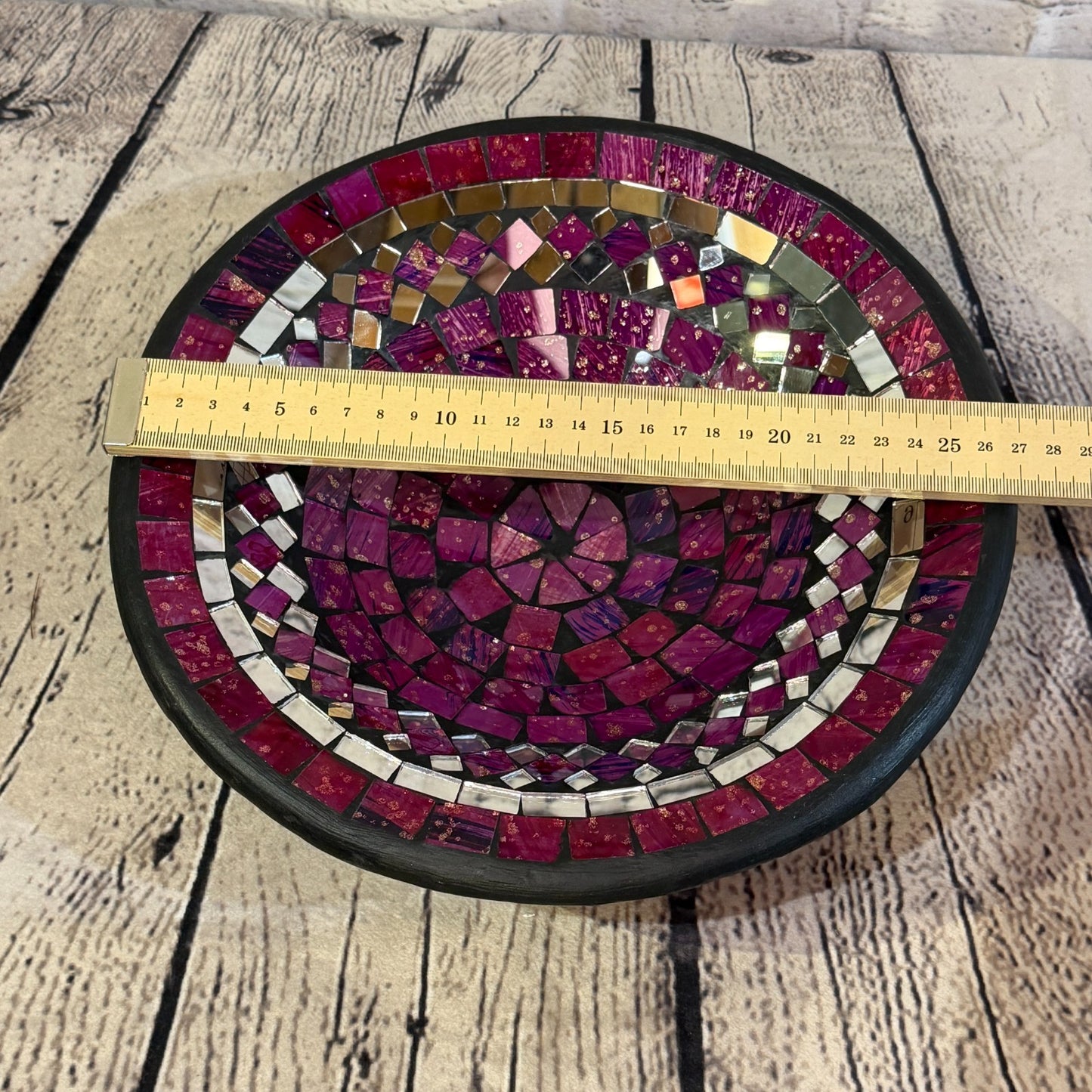 28cm Purple Round Mirror Mosaic Handmade Ceramic Glass Tile Bowl Fruit1