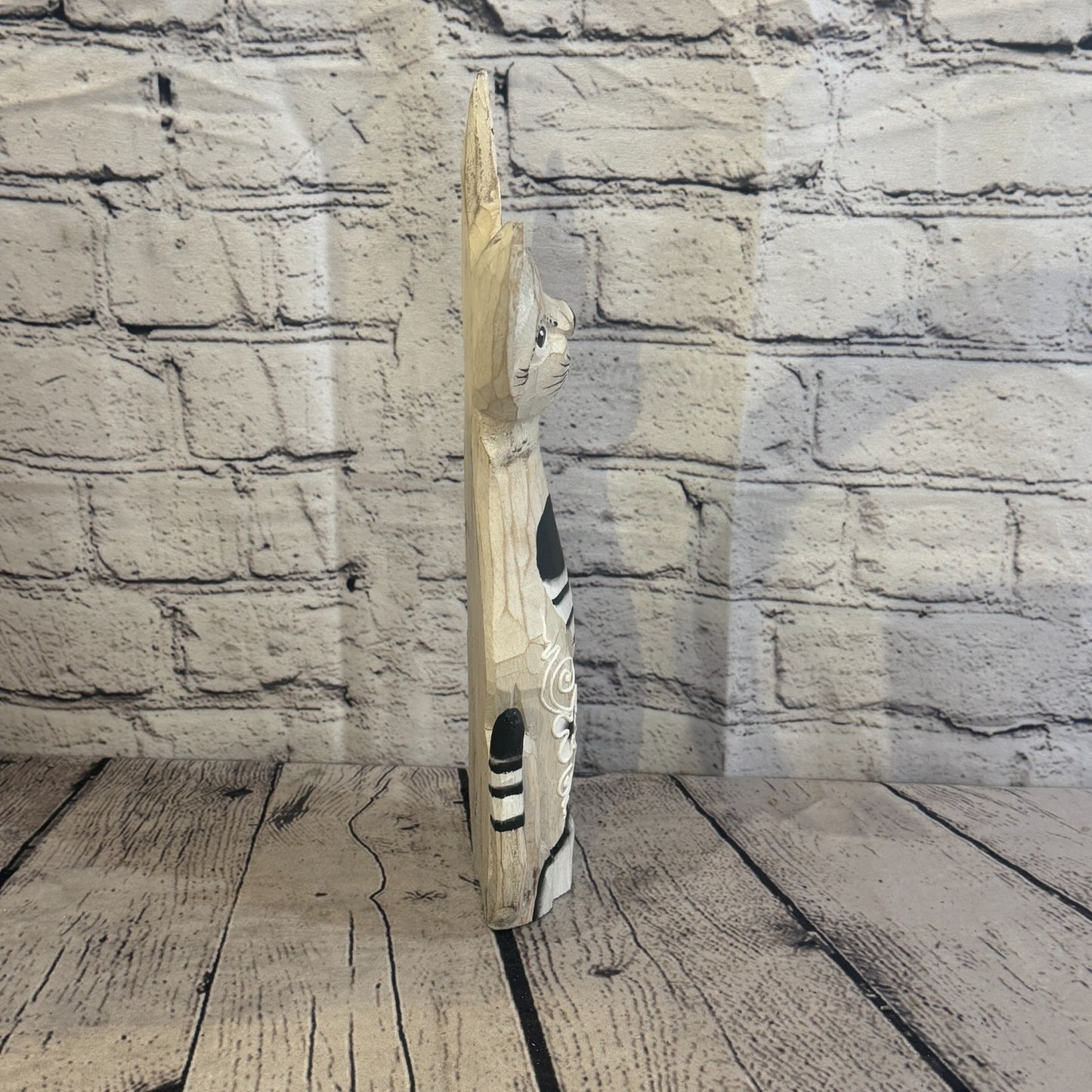 30cm White Flower Wooden Shabby Cat Statue Ornament Fair Trade Handcarved3