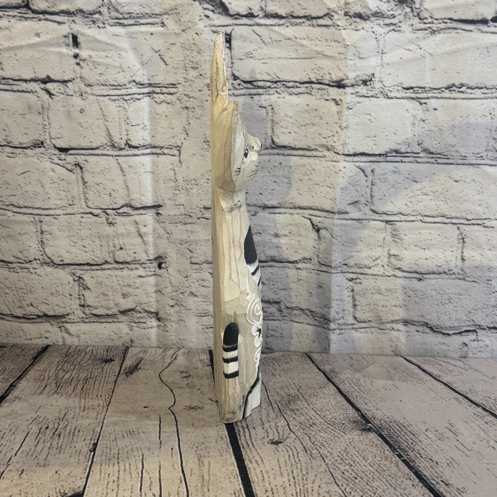 30cm White Flower Wooden Shabby Cat Statue Ornament Fair Trade Handcarved3