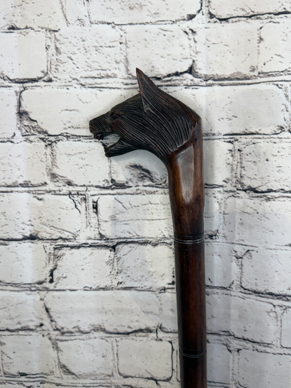 Wolf Head 90cm Tribal African Walking Stick Cane Hand Carved Dark Wood0