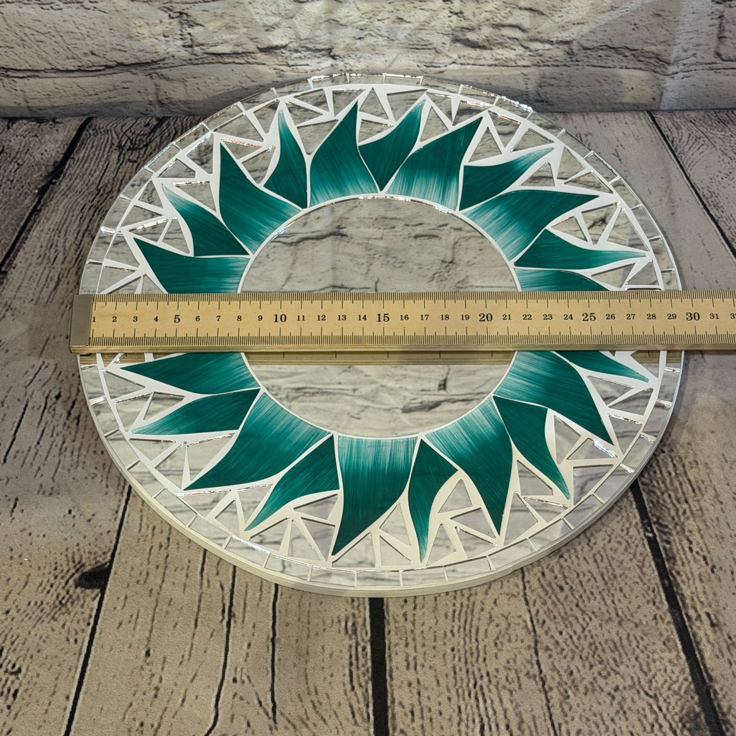 Green Sun Flame Mosaic Tile Wall Mirror 30cm x 30cm 12 Inches Handmade3
