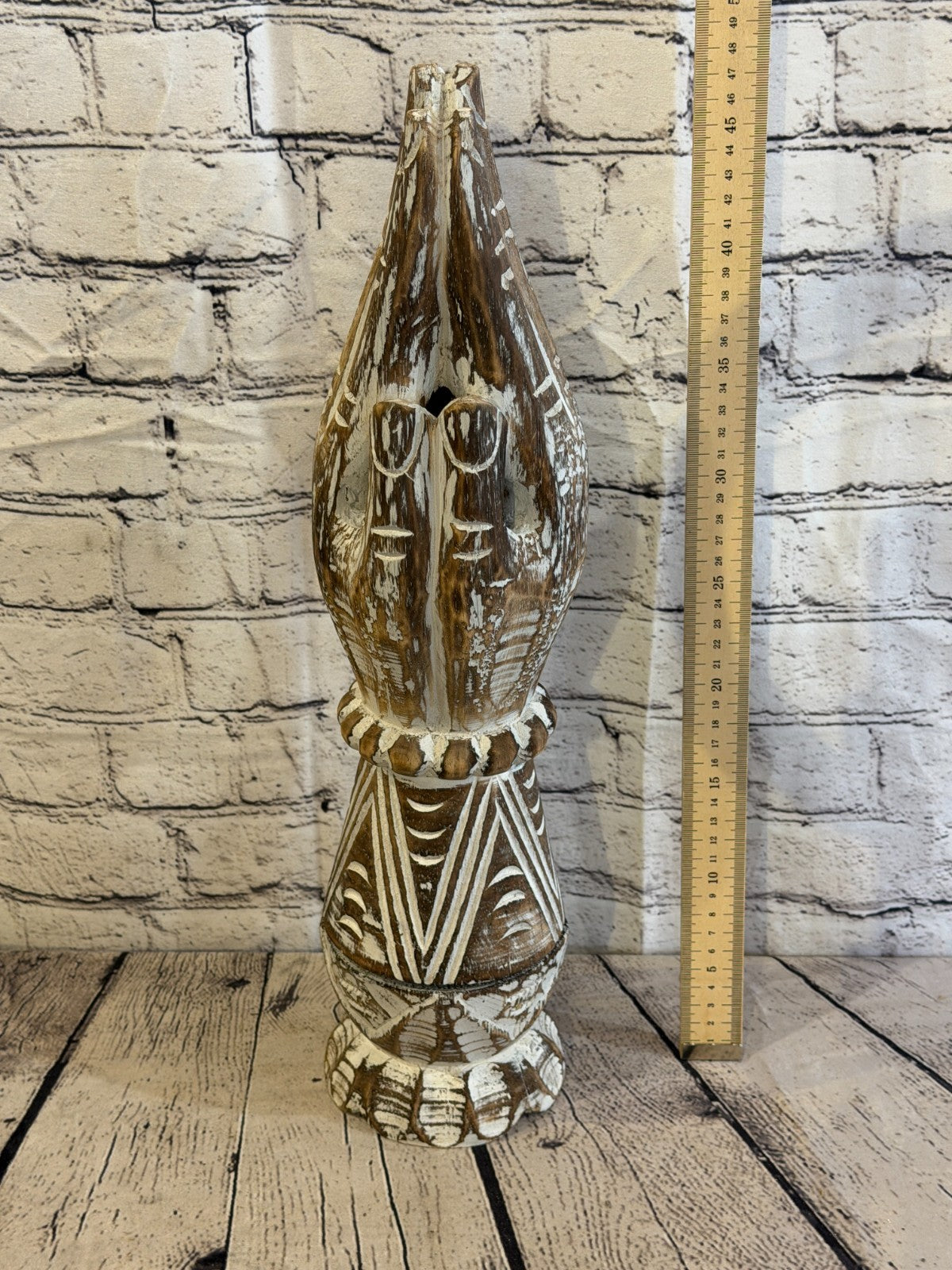50cm Brown Wooden Hand Carved Praying Hands Incense Holder Two Parts6