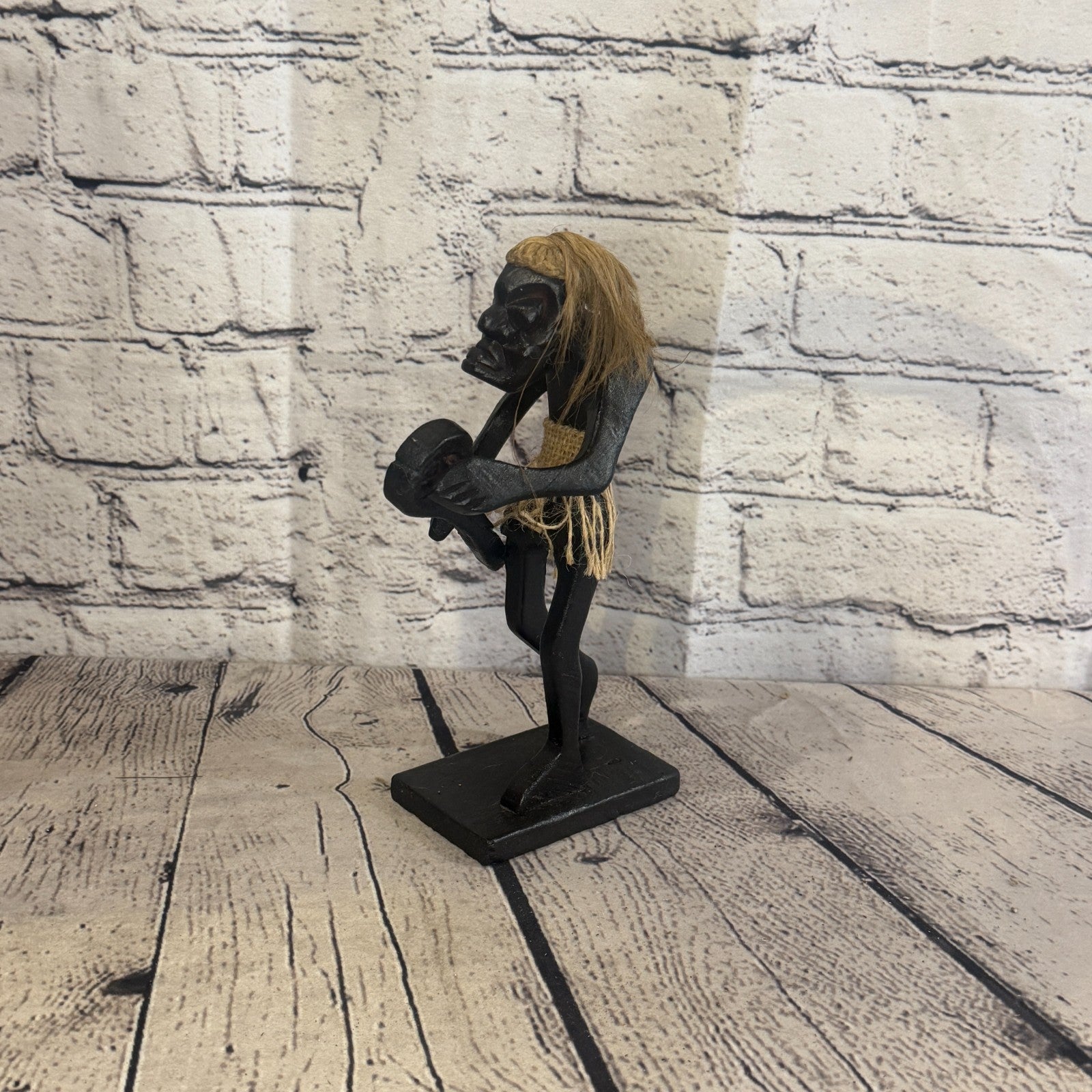20cm Tennis Playing African Tribal Warrior Man Figure Statue Wood Hand Carved2