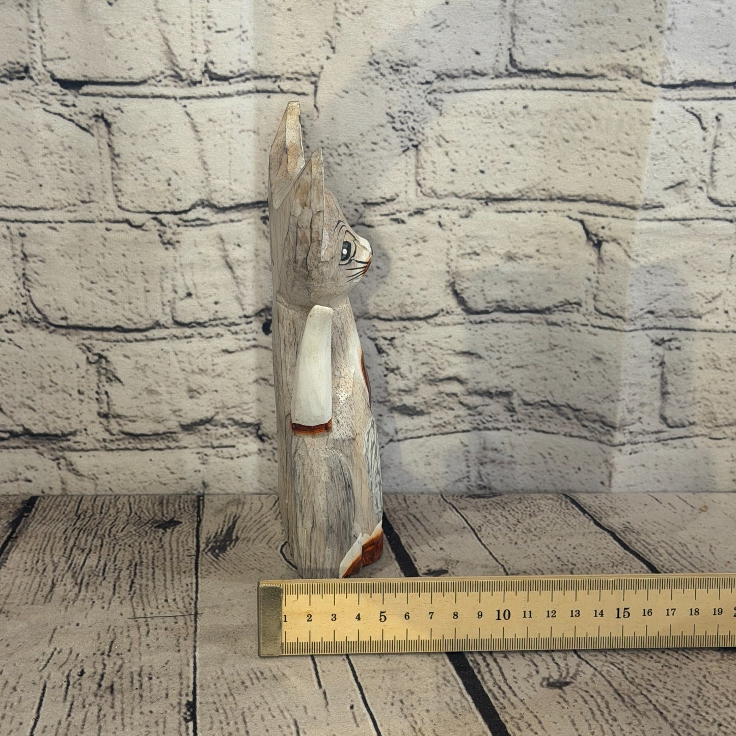 20cm White Dots Wooden Shabby Cat Statue Ornament Fair Trade Handcarved7