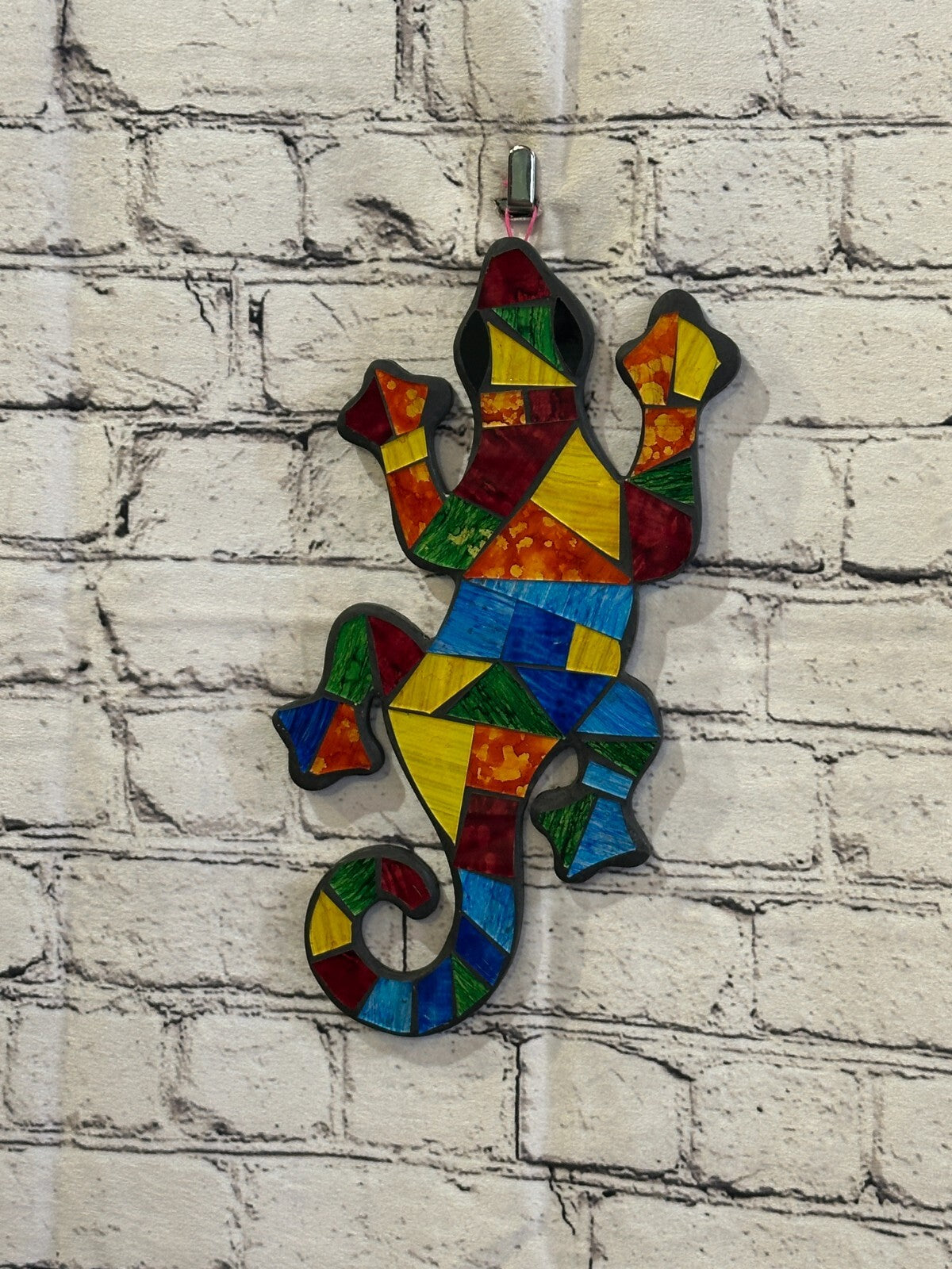 Rainbow Gecko Lizard Mosaic Tile Wall Hanging Mirror 30cm x 15cm Handmade New2