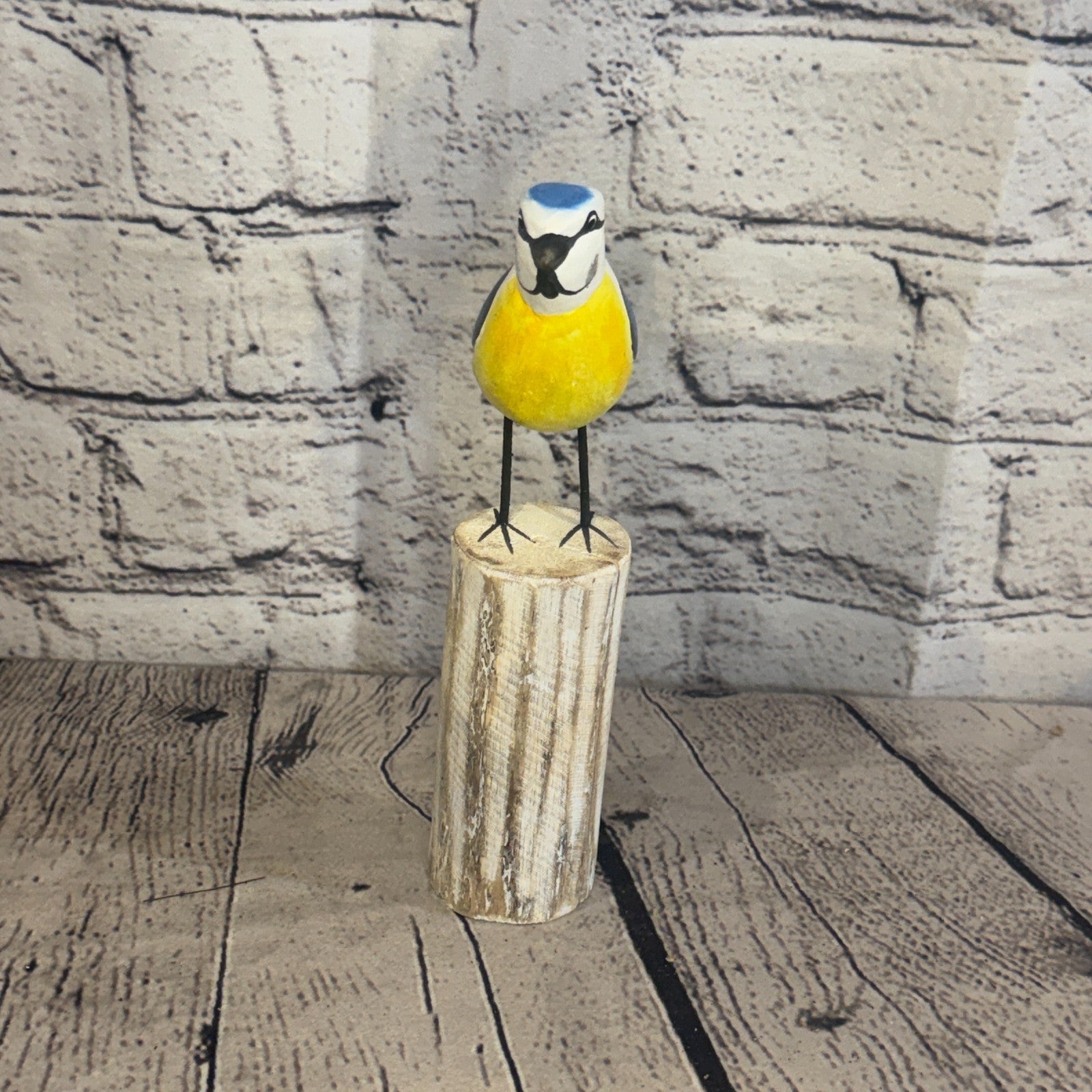 20cm Blue Tit Wooden Bird Ornament Seaside Coastal Nautical Handcrafted Decor1