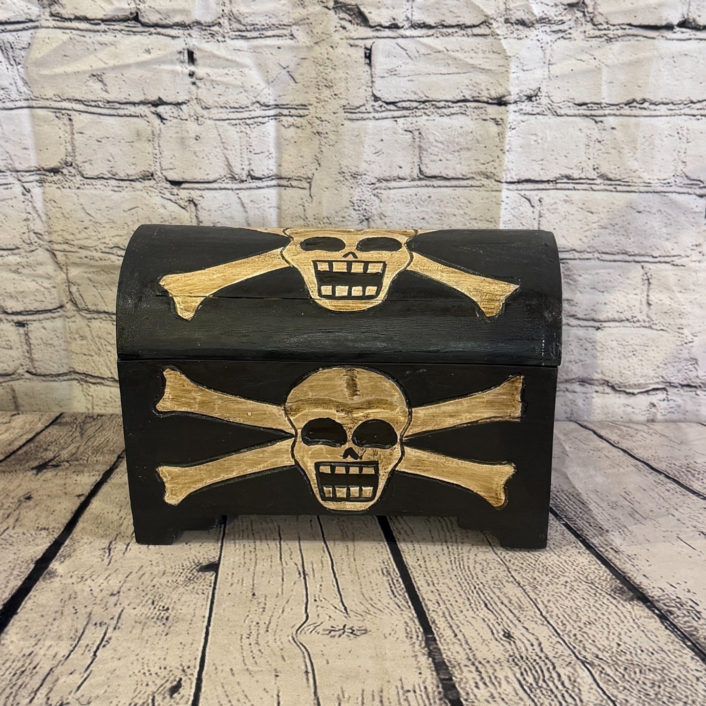28cm x 22cm x 16cm Wood Gothic Pirate Chest Skull Coffin Jewellery Trinket Box1