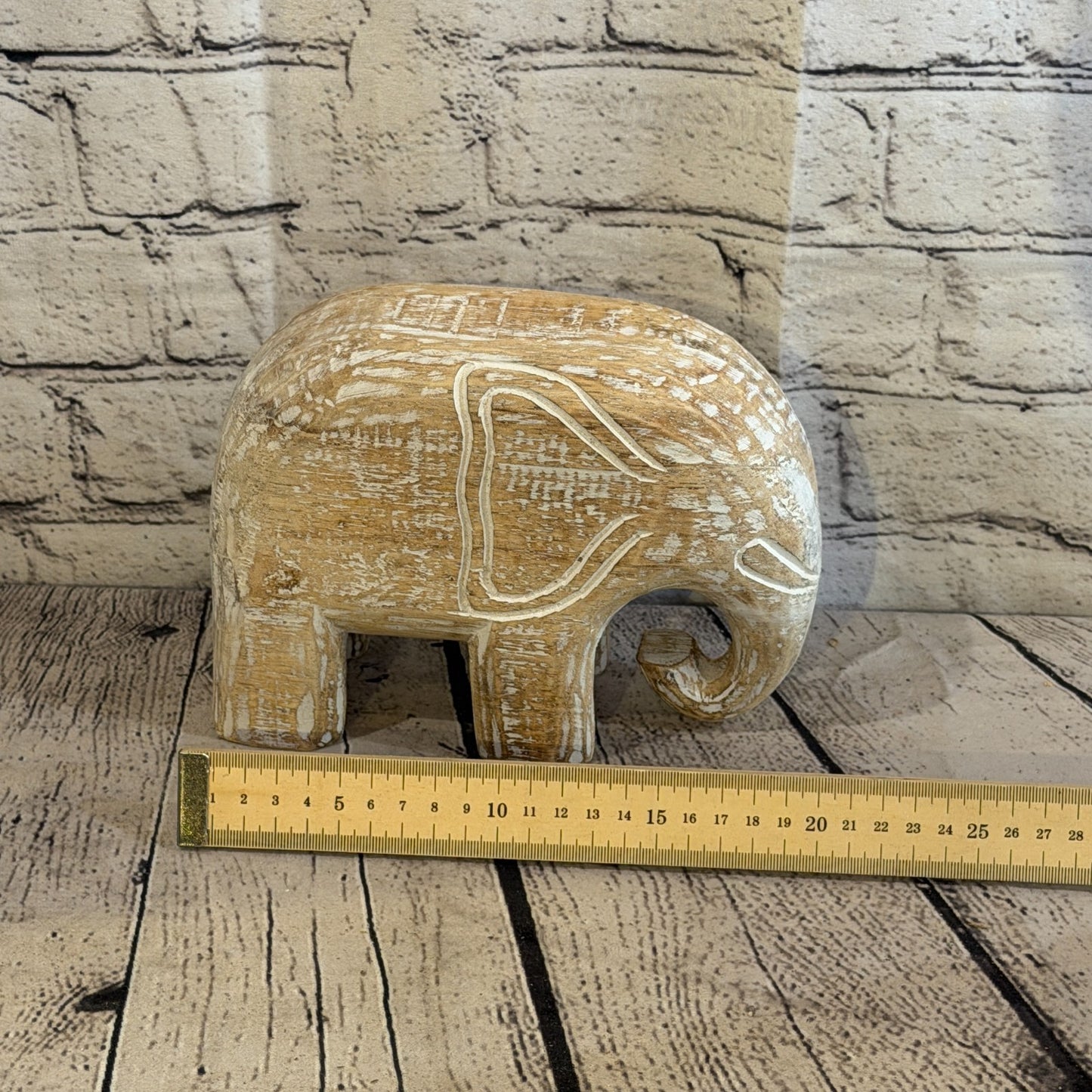 15cm x 20cm White Wood Wooden Standing Elephant Hand Carved Painted Statue7