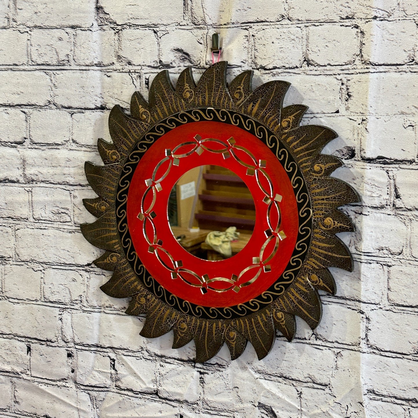 Red Rope Sun Mosaic Tile Wall Mirror 40cm x 40cm 16 Inches Handmade Fairtrade1