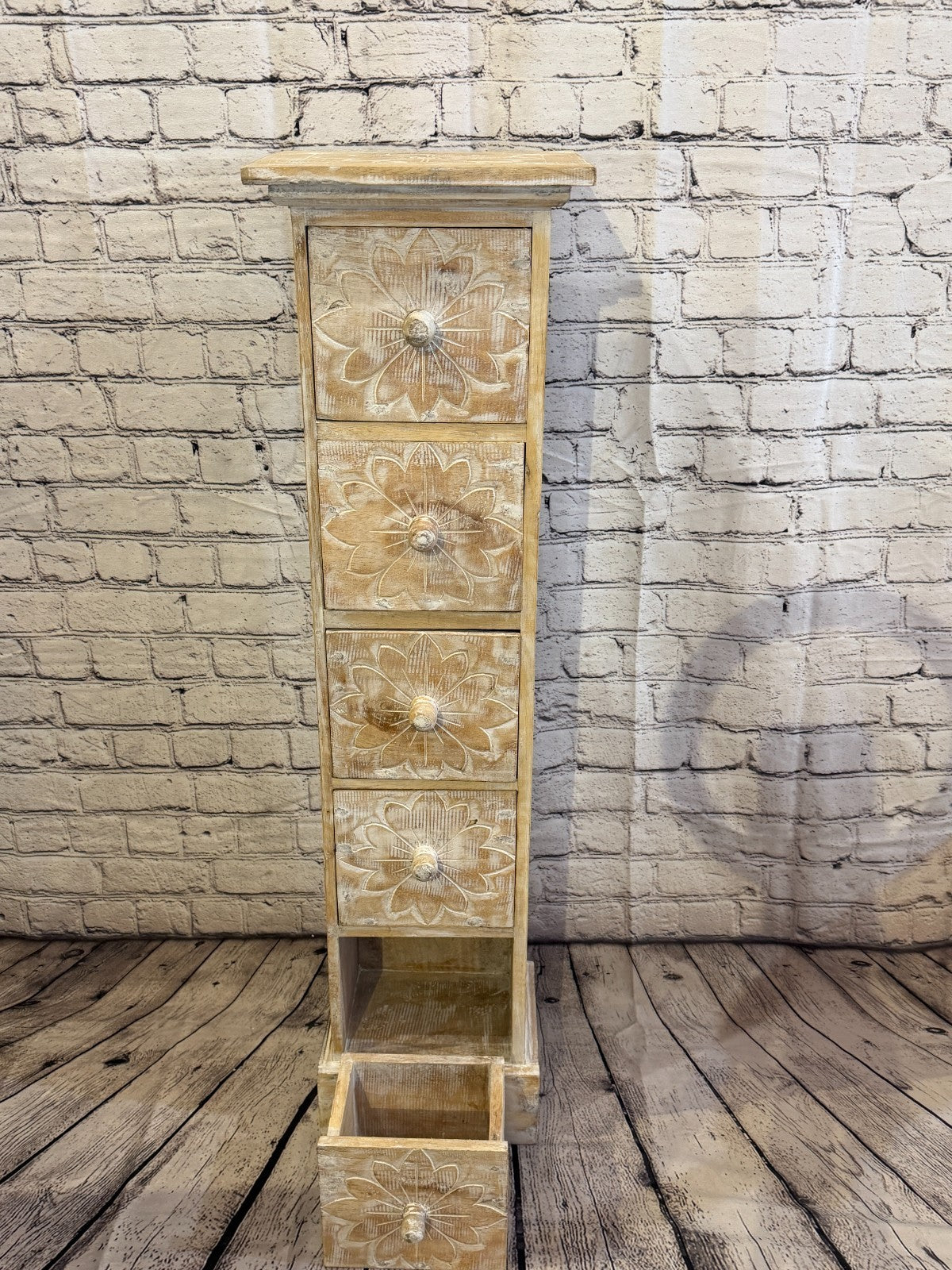 100cm x 25cm White 5 Draw Pillar Wooden Side Cabinet Living Storage Furniture5