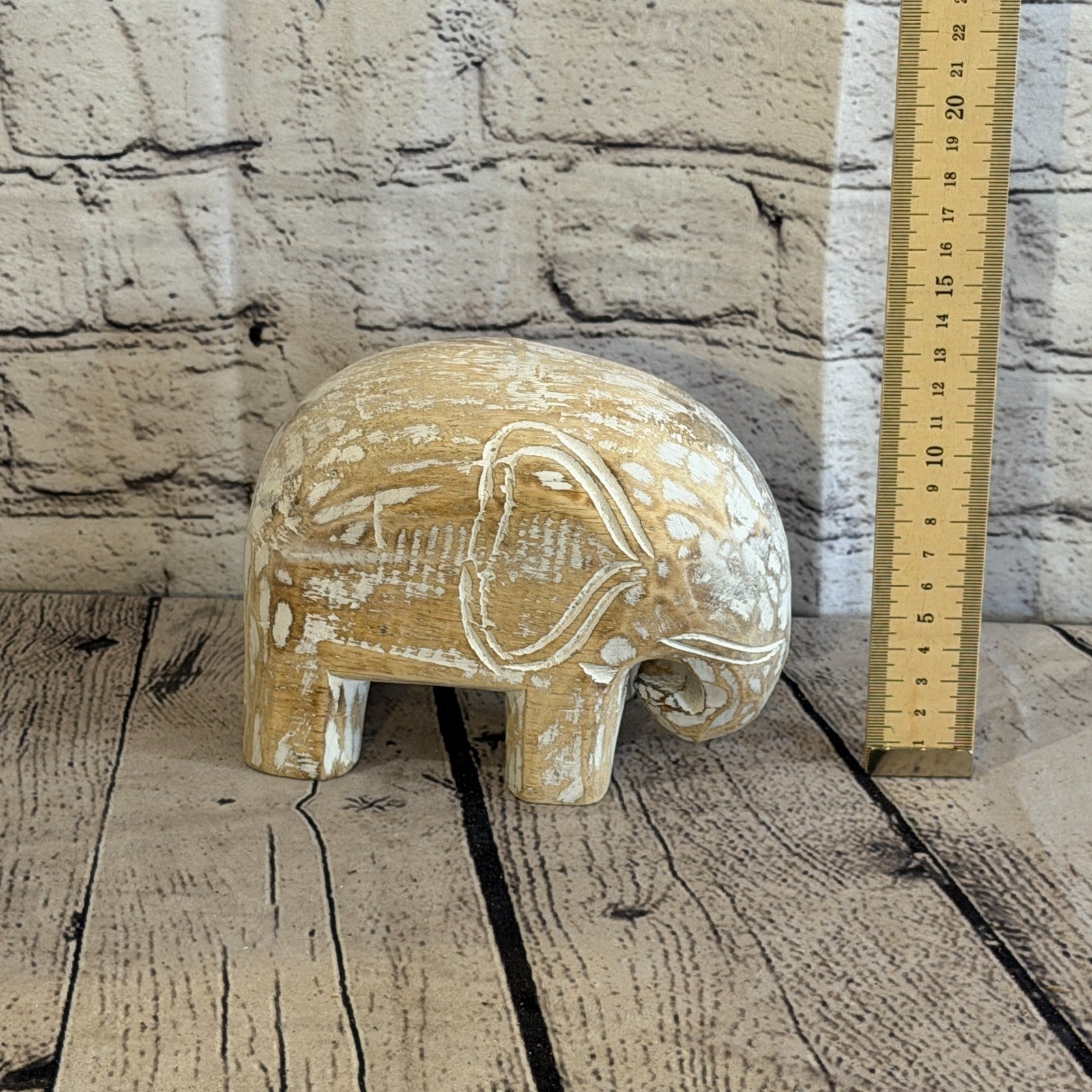 10cm x 15cm White Wood Wooden Standing Elephant Hand Carved Painted Statue6