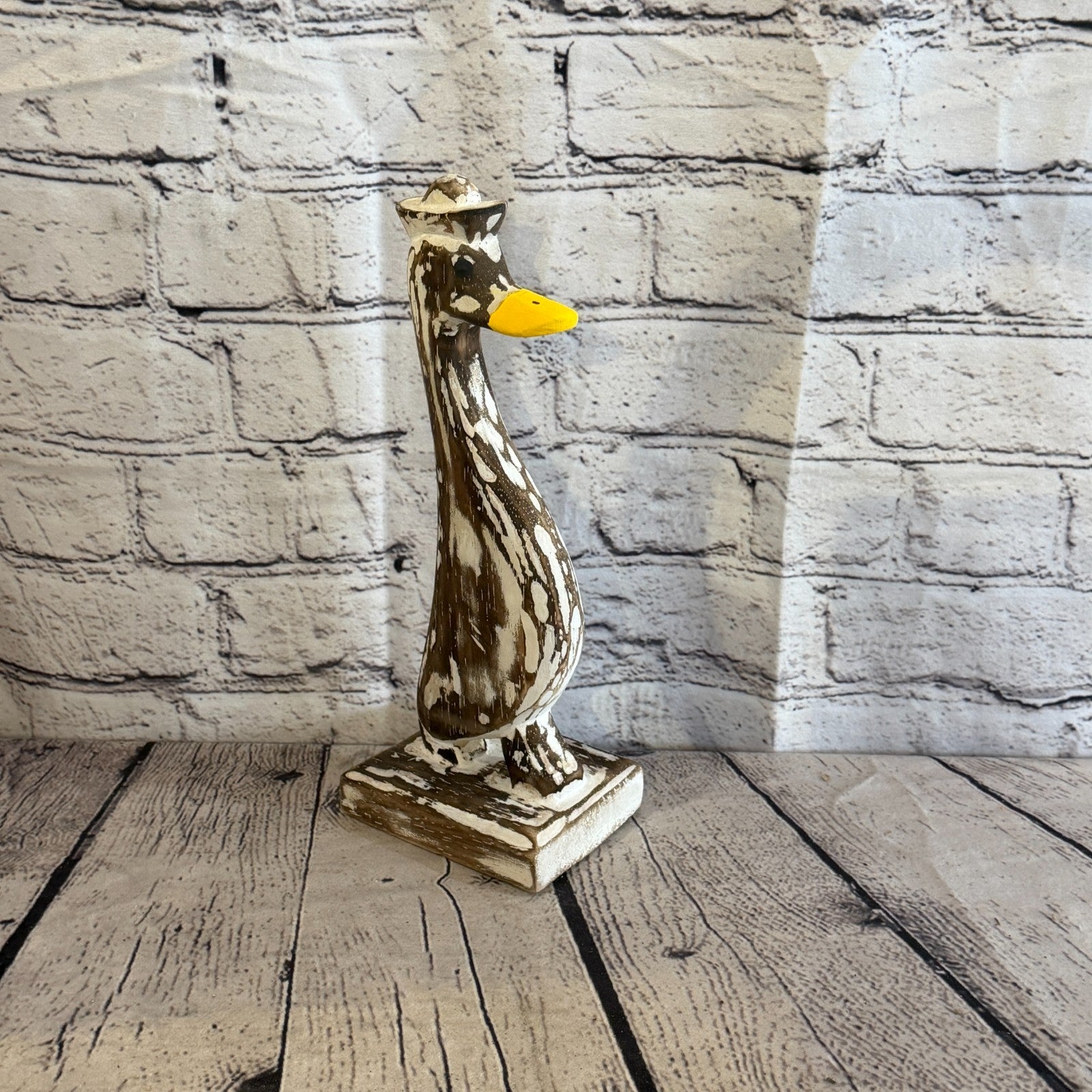 Looking Forward 28cm Tall Wooden Brown Duckling Baby Duck Shabby Wood Fairtrade2