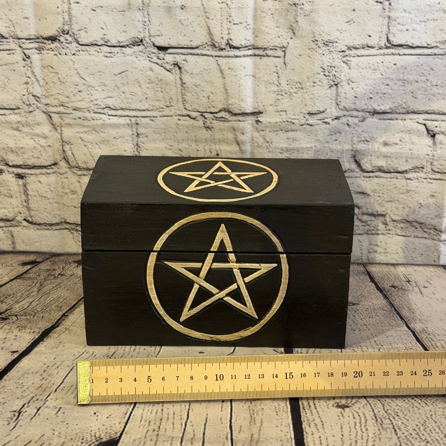 20cm x 12cm x 10cm Wood Gothic Pentagram Skull Coffin Jewellery Trinket Box6